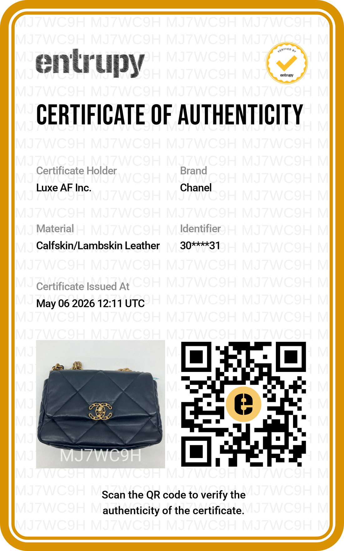 Chanel 19Bag Navy Quilted Leather Flap Bag With Gold Hardware(30***31) CC1867