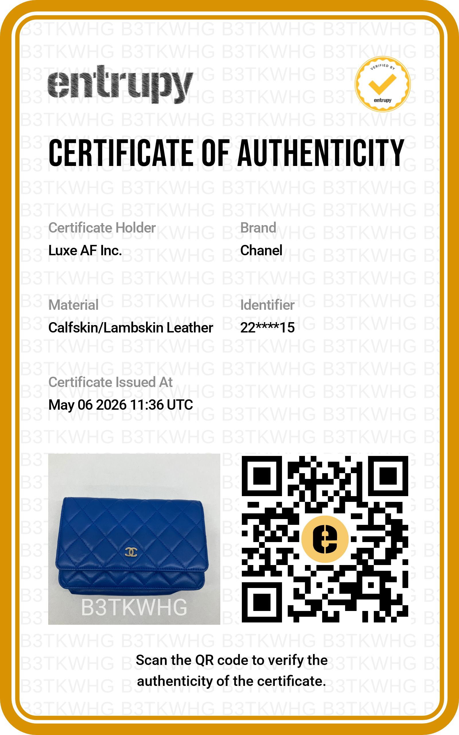 Chanel Blue Quilted Leather Wallet On Chain With Gold Buckle(22***15) CC1868