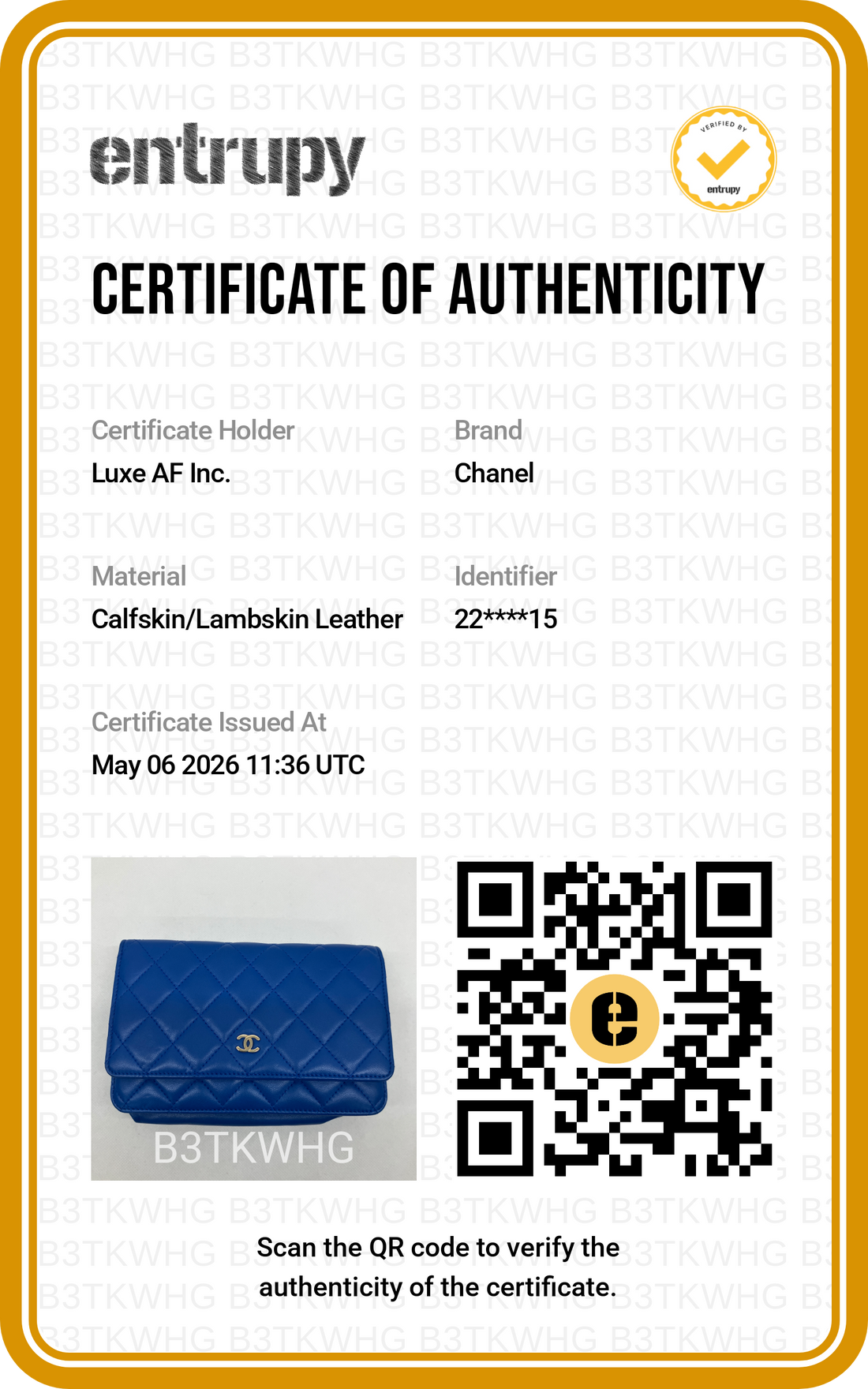 Chanel Blue Quilted Leather Wallet On Chain With Gold Buckle(22***15) CC1868