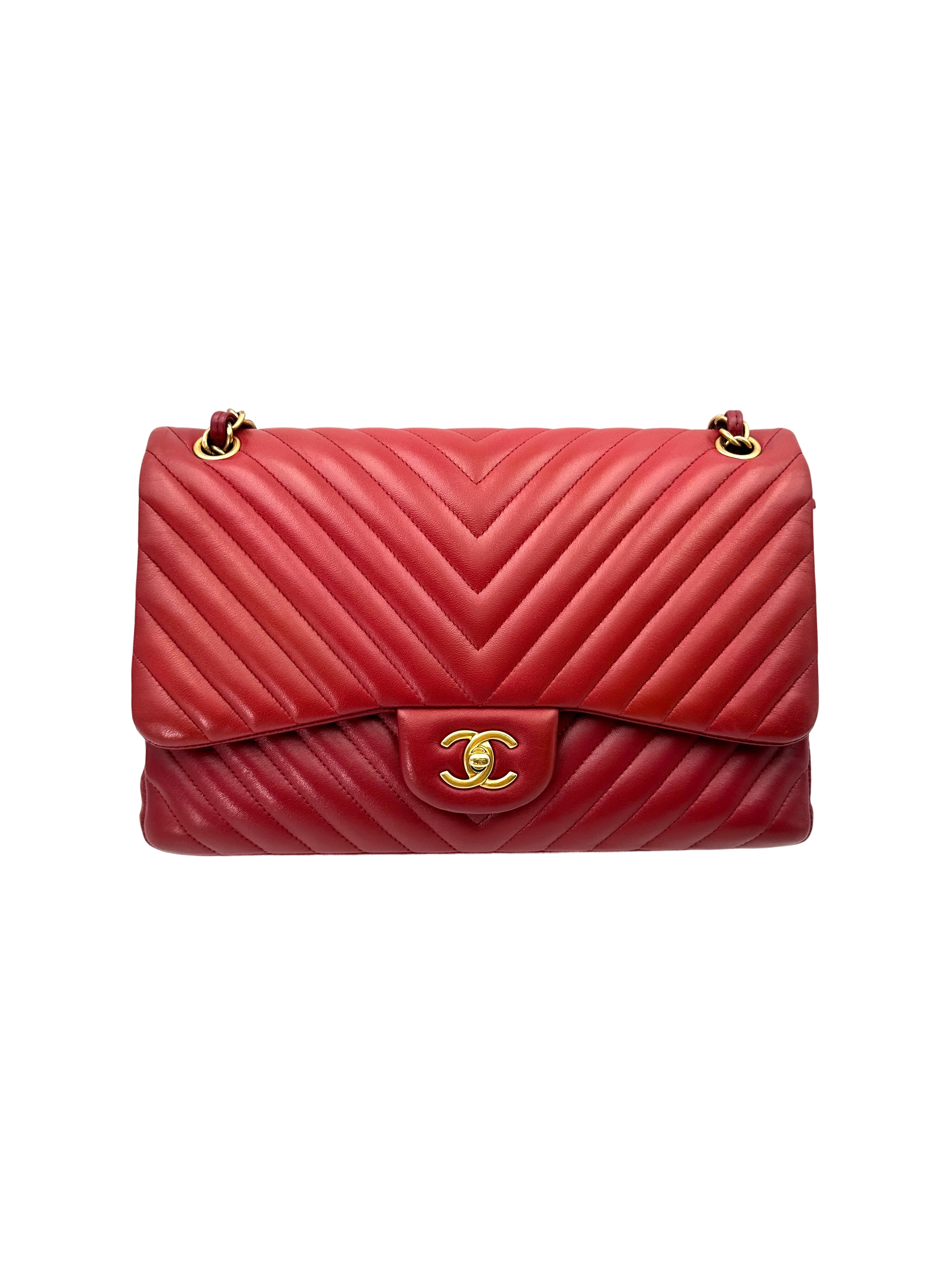 Chanel Classic Flap Red Chevron Quilted Leather Shoulder Bag With Gold Buckle(21***19) CC1859