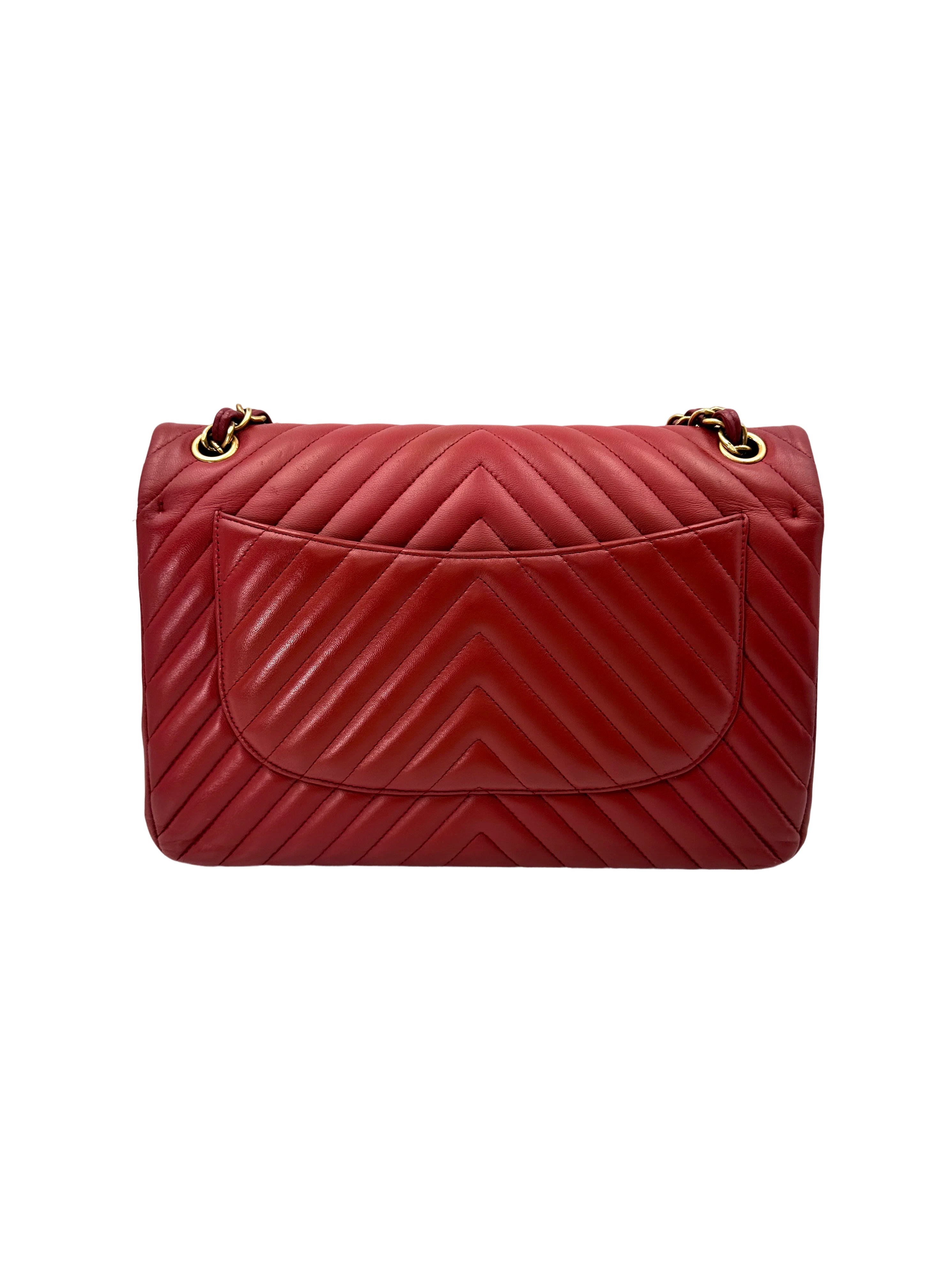 Chanel Classic Flap Red Chevron Quilted Leather Shoulder Bag With Gold Buckle(21***19) CC1859