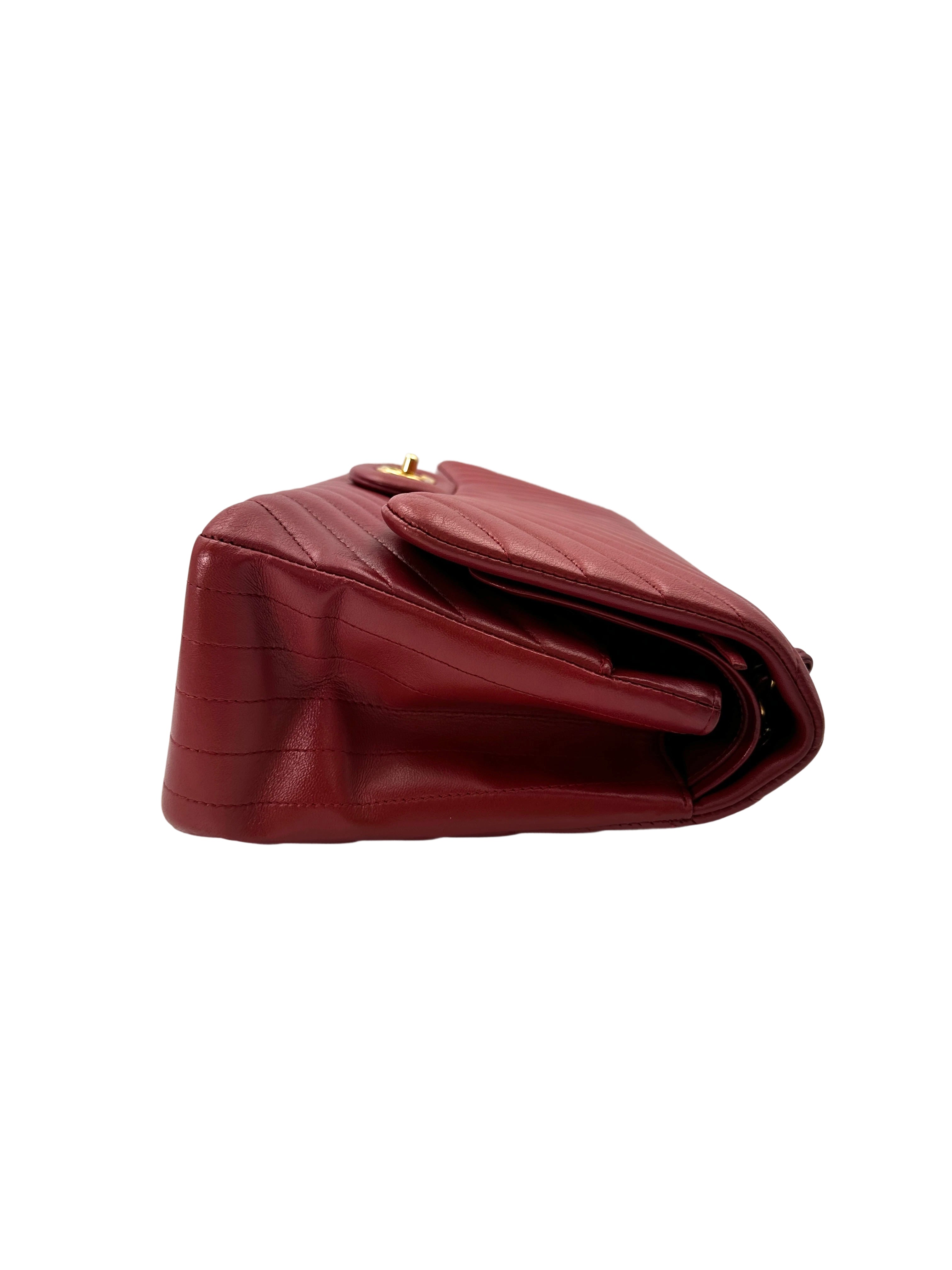 Chanel Classic Flap Red Chevron Quilted Leather Shoulder Bag With Gold Buckle(21***19) CC1859