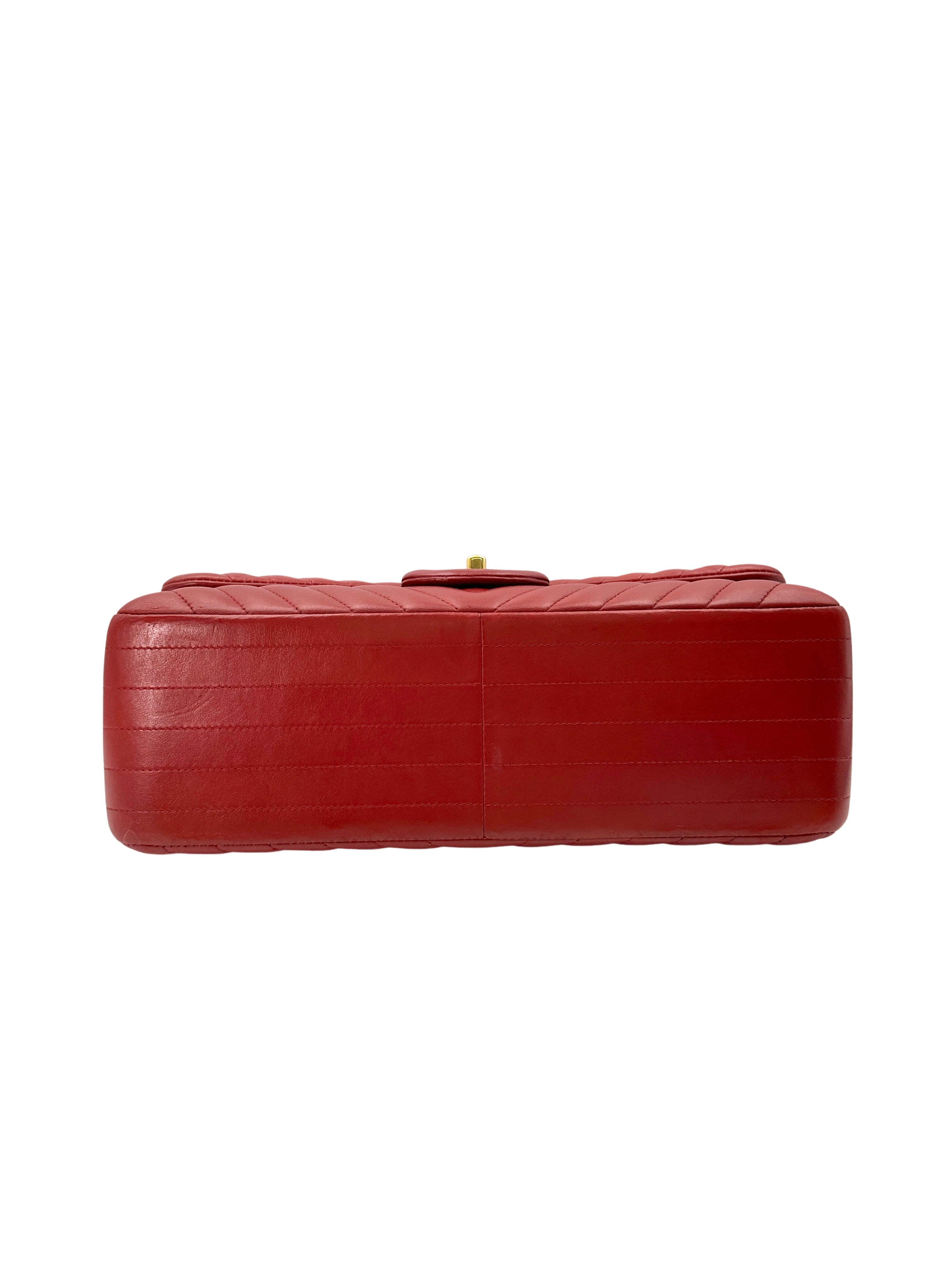 Chanel Classic Flap Red Chevron Quilted Leather Shoulder Bag With Gold Buckle(21***19) CC1859