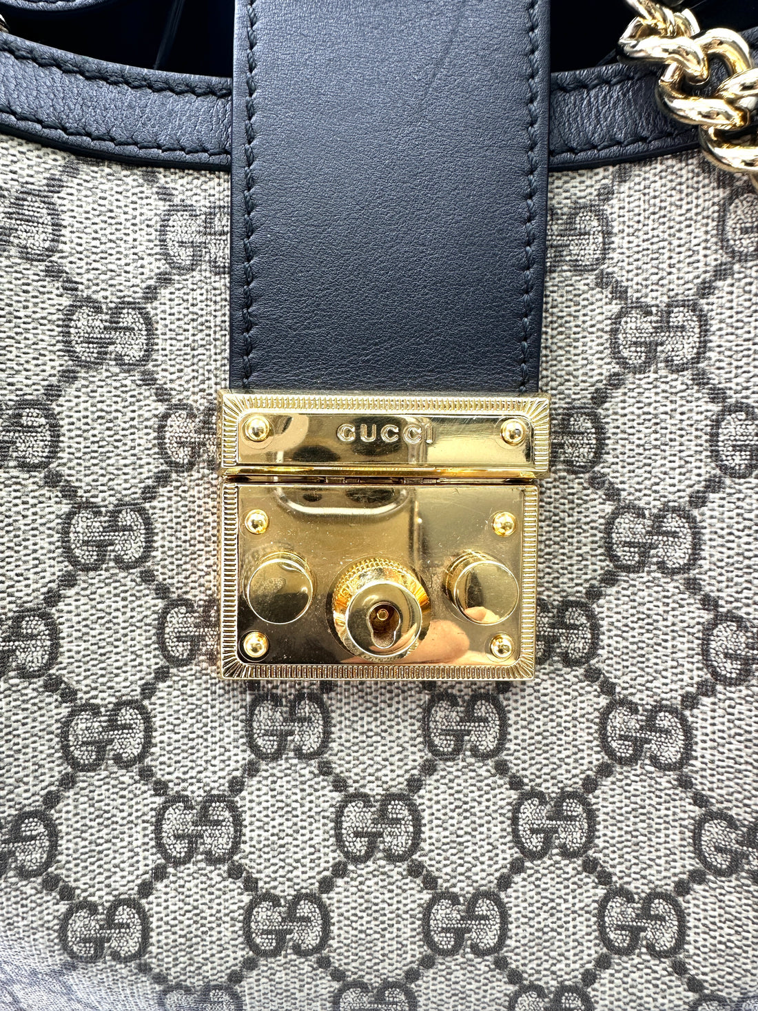 Gucci Padlock GG Supreme Medium Size Shoulder Bag With Black Trim GG896