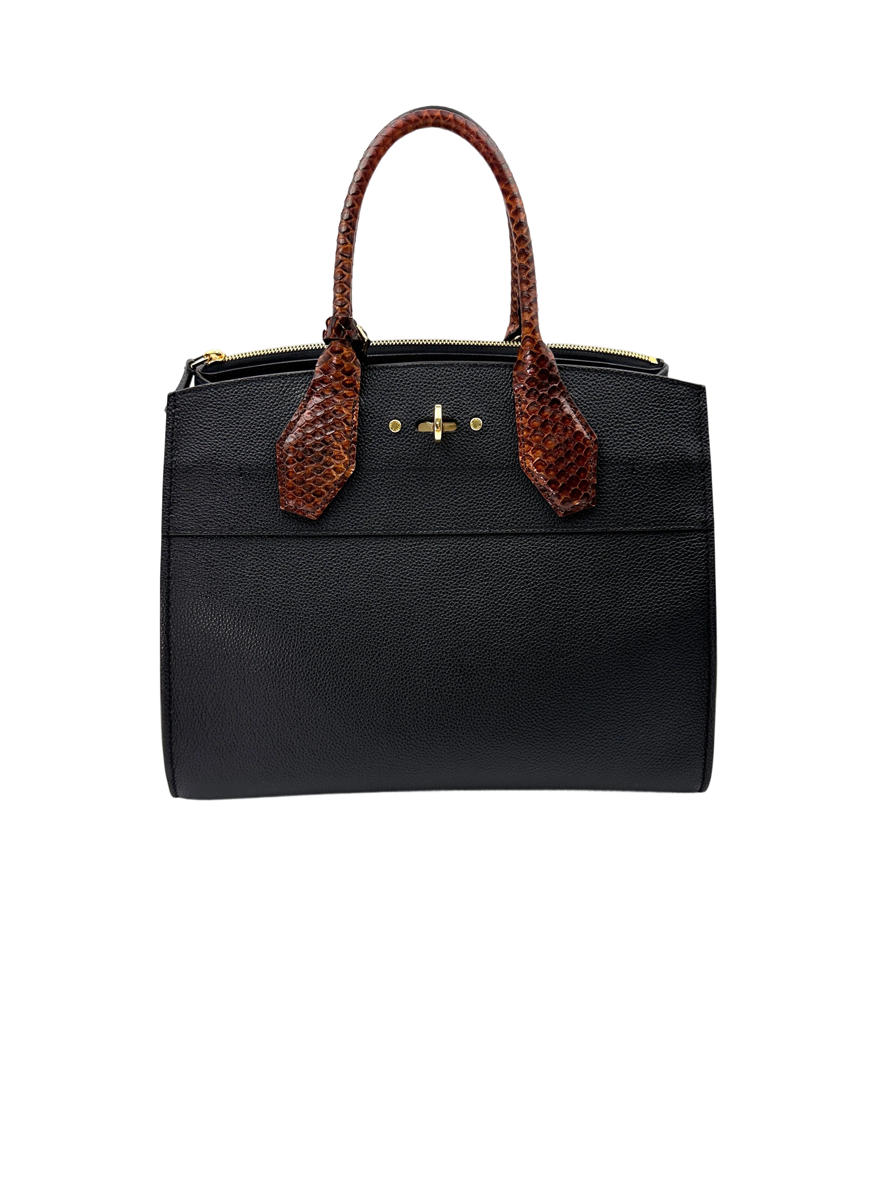 Louis Vuitton City Steamer Black Grained Leather Python Handle Bag LV2560