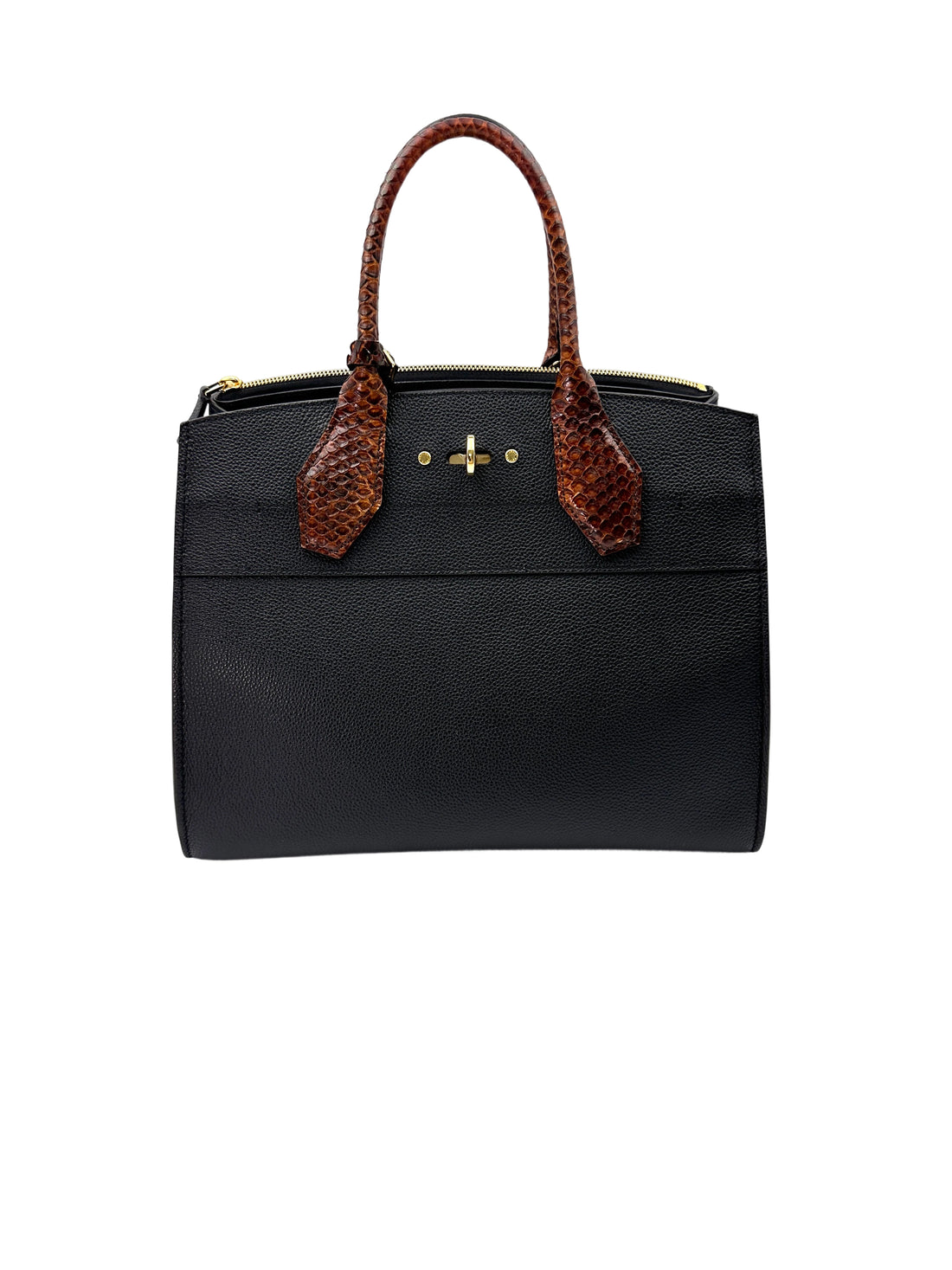 Louis Vuitton City Steamer Black Grained Leather Python Handle Bag LV2560