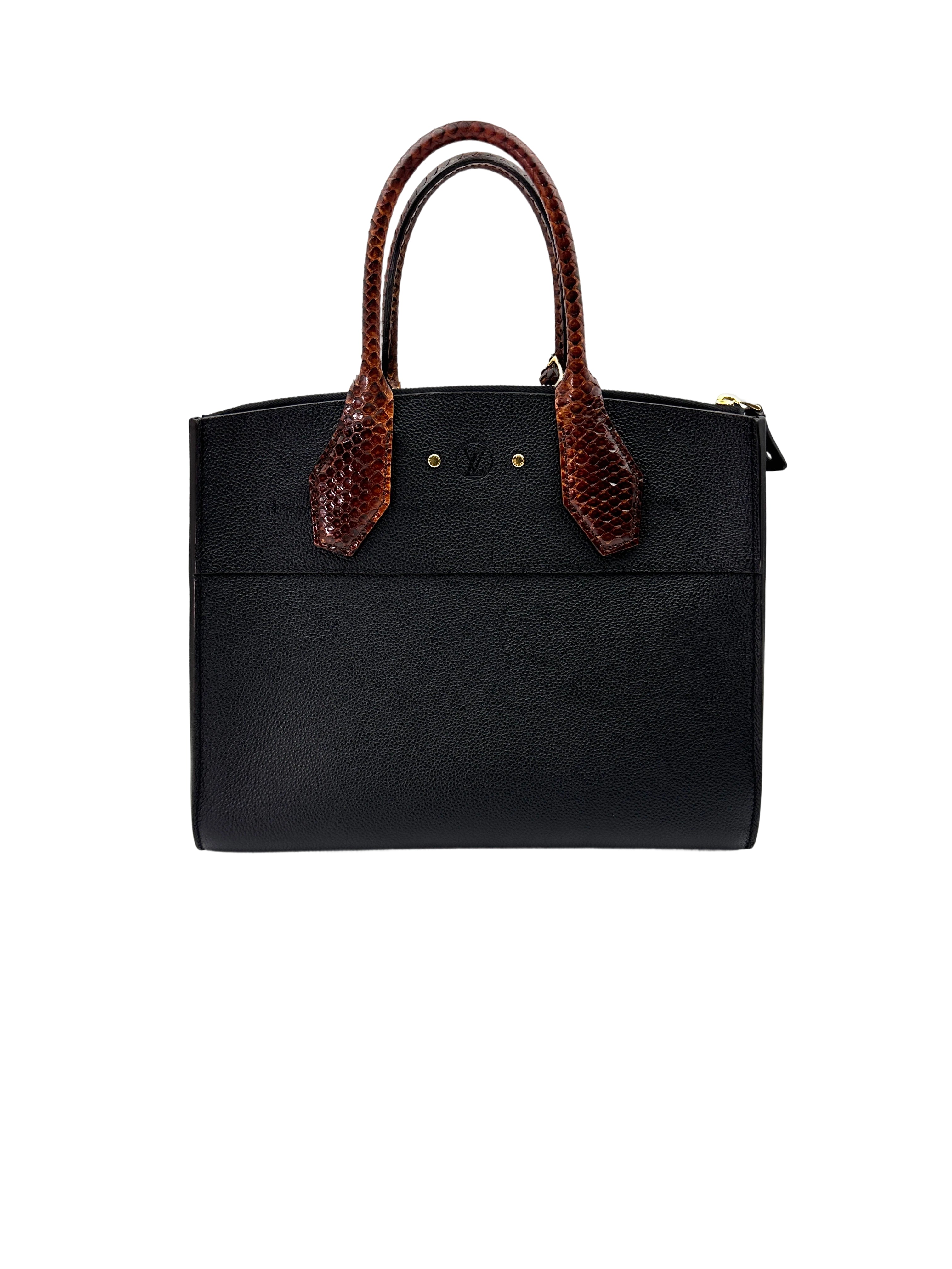 Louis Vuitton City Steamer Black Grained Leather Python Handle Bag LV2560