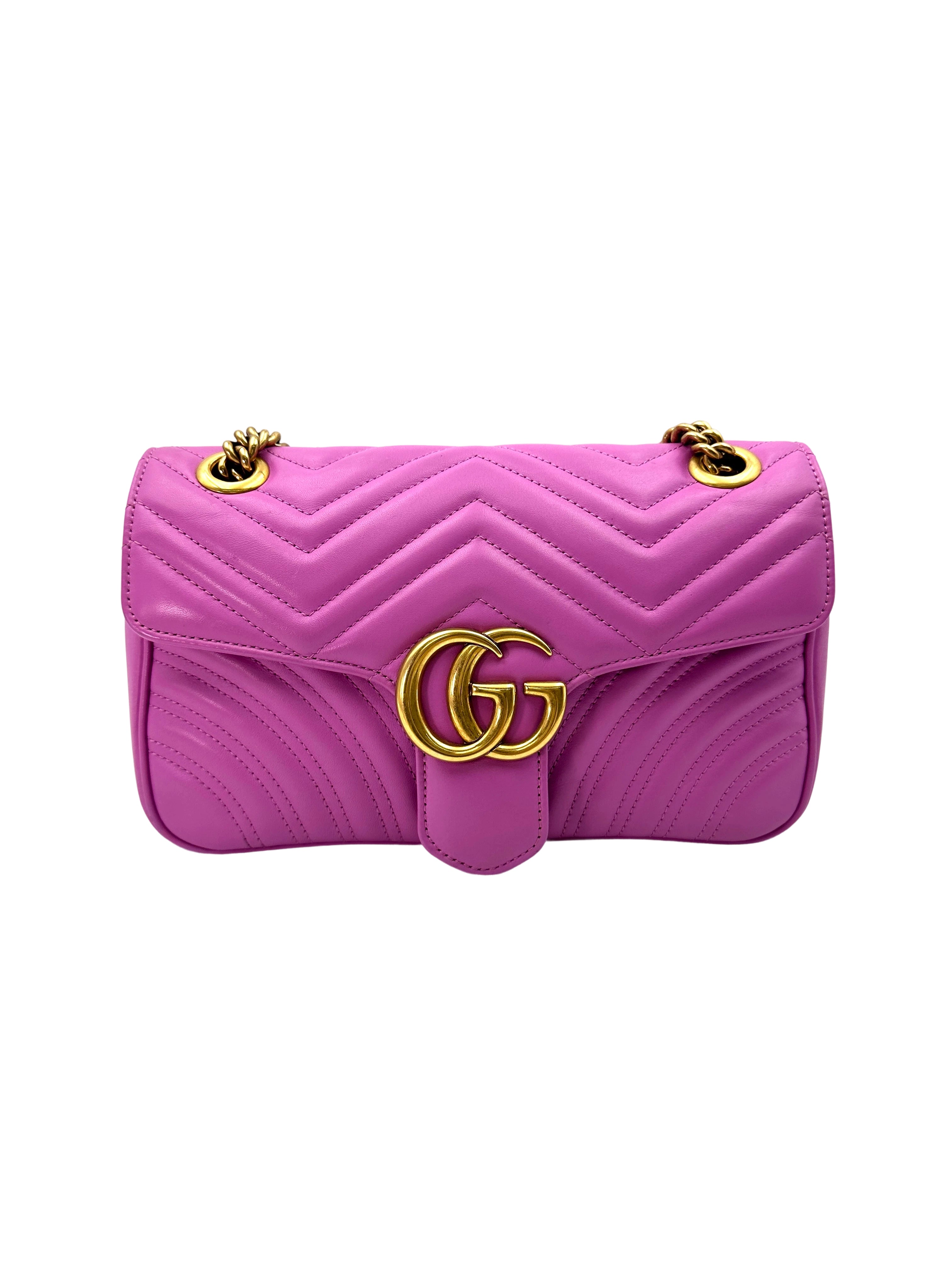 Gucci GG Marmont Purple Chevron Quilted Leather Chain Shoulder Bag GG898
