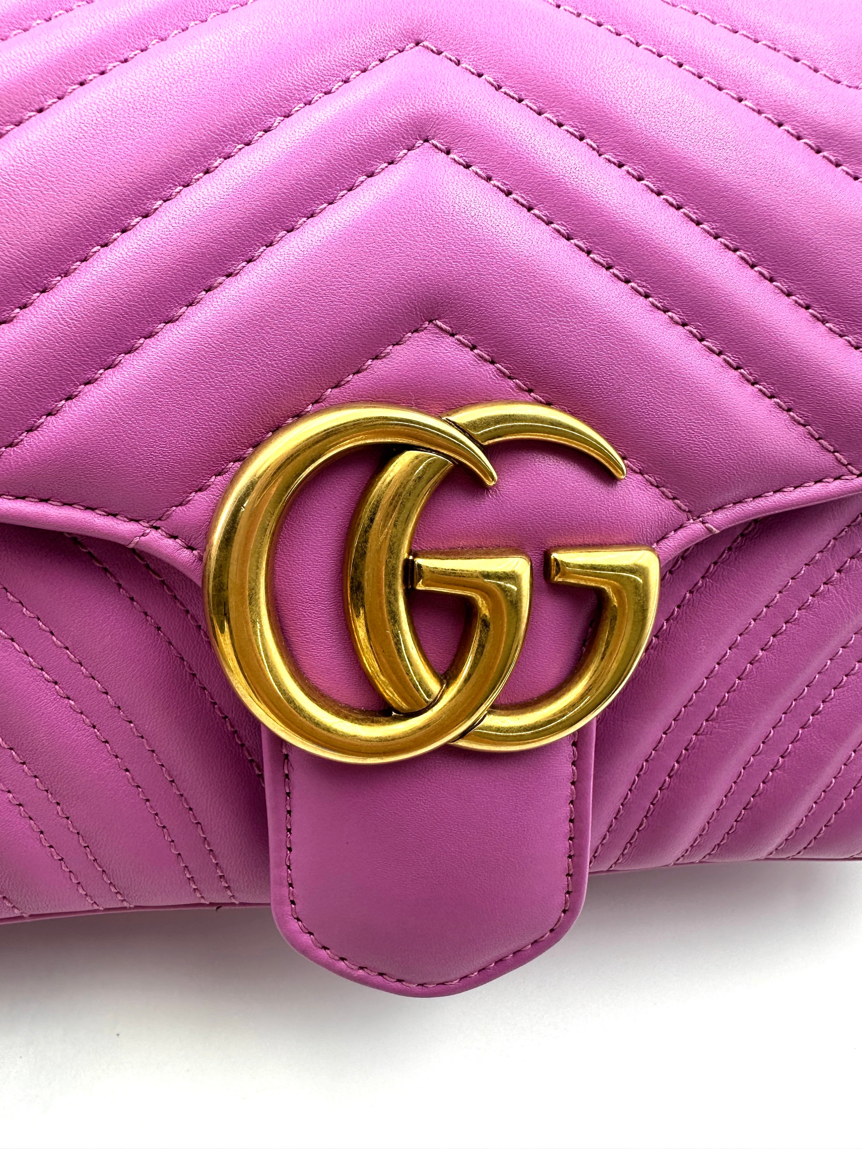 Gucci GG Marmont Purple Chevron Quilted Leather Chain Shoulder Bag GG898