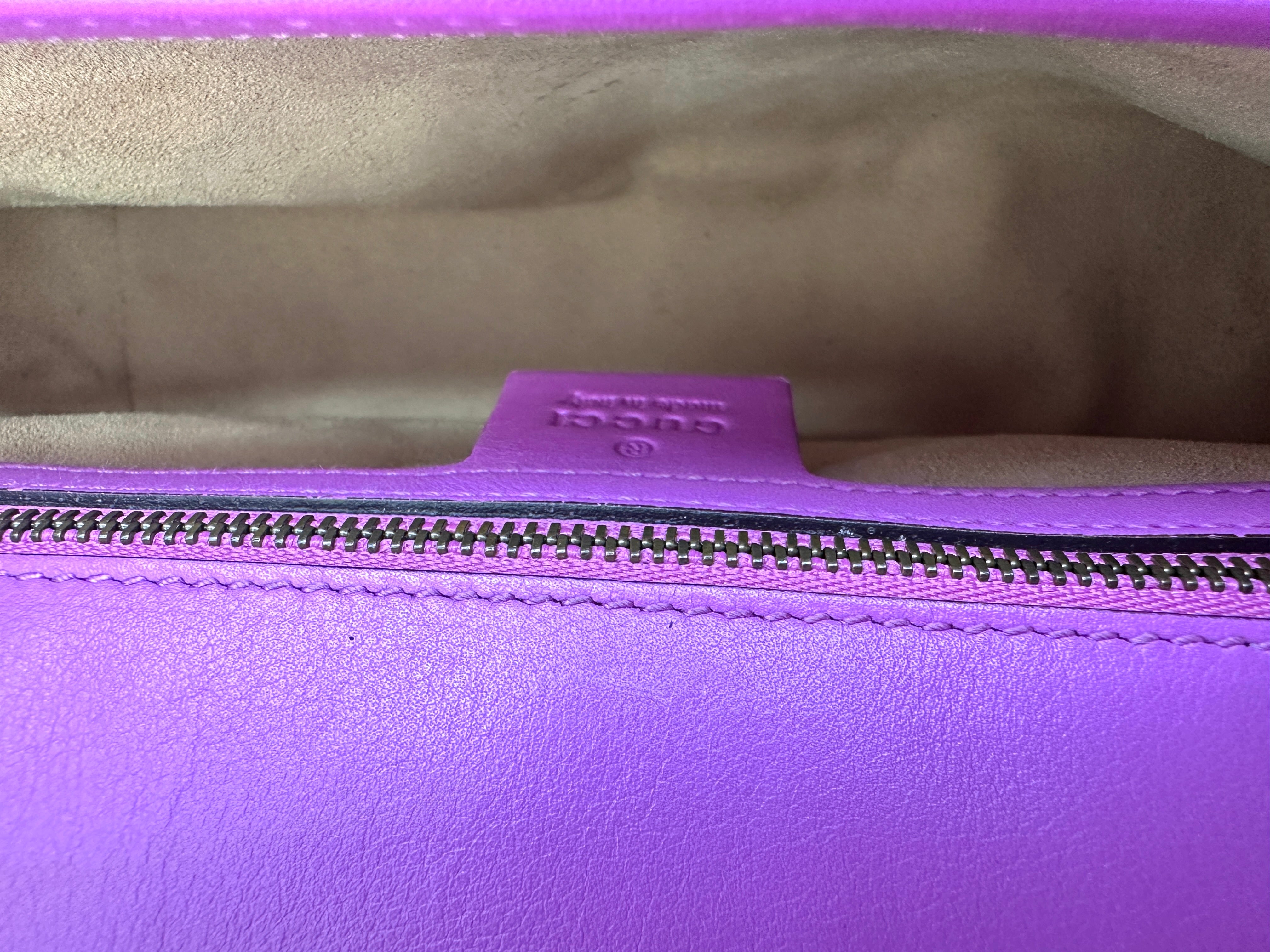 Gucci GG Marmont Purple Chevron Quilted Leather Chain Shoulder Bag GG898