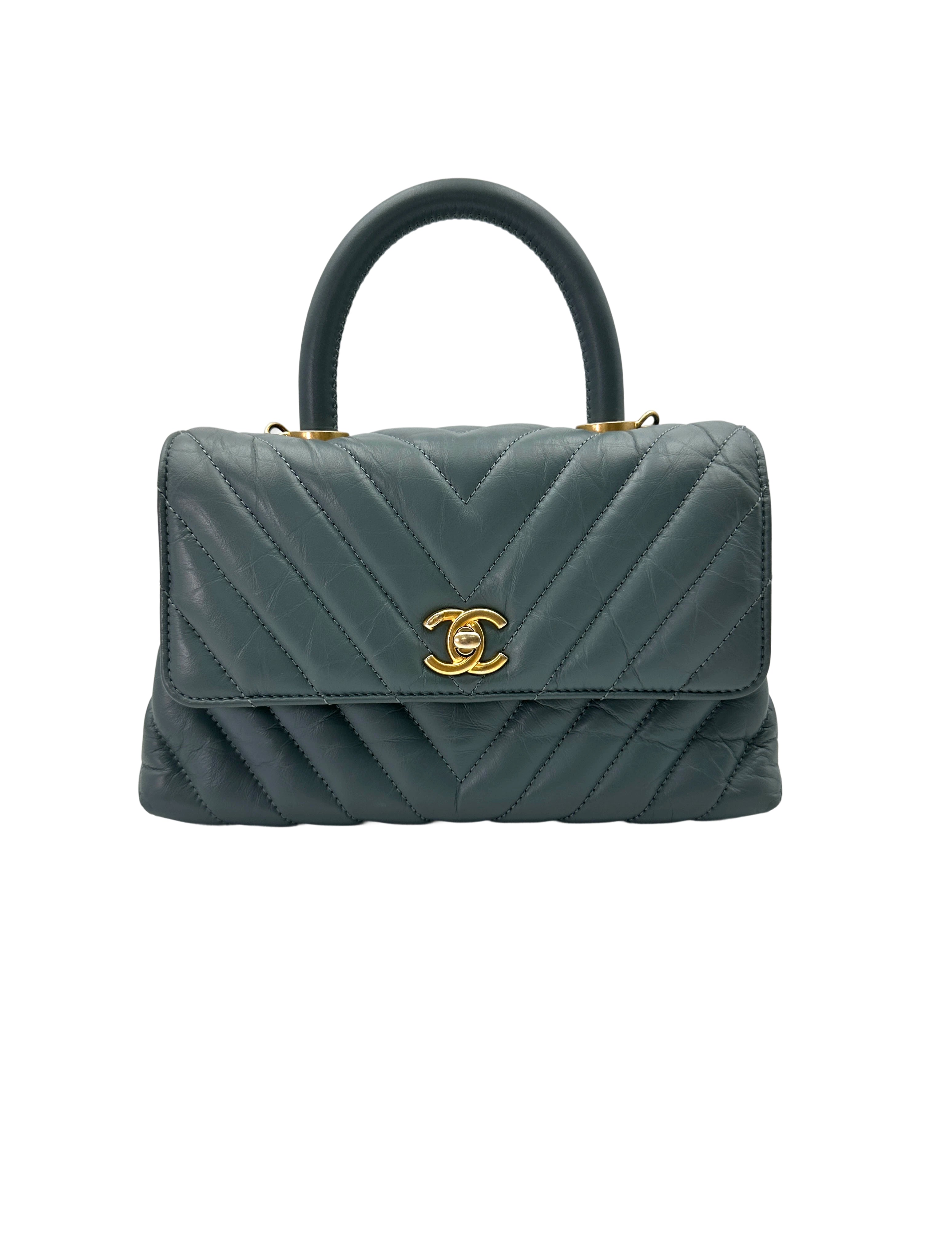 Chanel CoCo Handle Blue Chevron Quilted Leather Small Size Handle Bag With Gold Buckle(26***44) CC1865