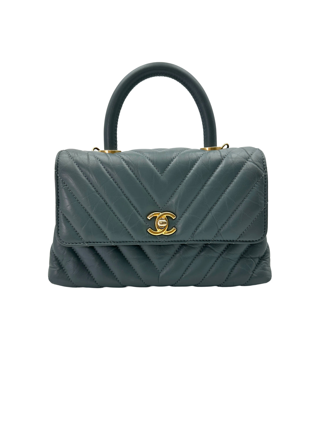 Chanel CoCo Handle Blue Chevron Quilted Leather Small Size Handle Bag With Gold Buckle(26***44) CC1865