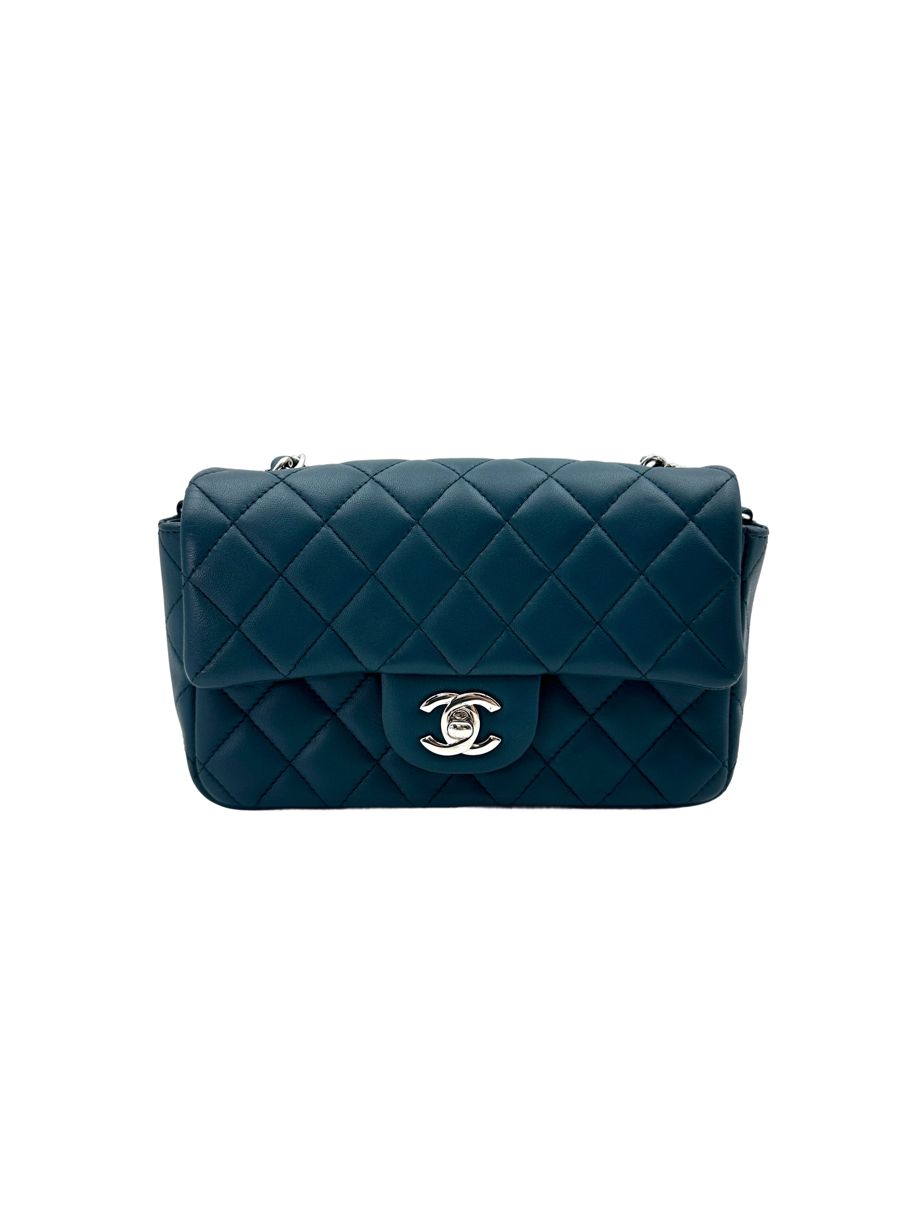 Chanel Classic Flap Turquoise Quilted Leather Shoulder Bag With Silver Buckle(30***49) CC1862