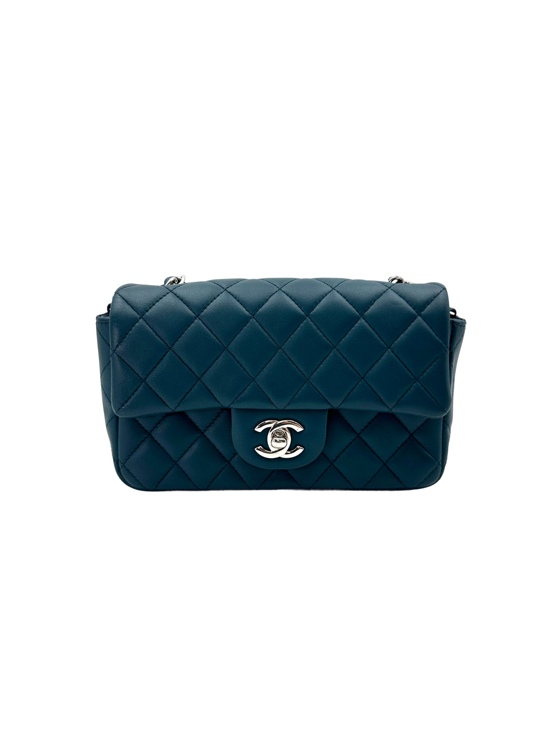 Chanel Classic Flap Turquoise Quilted Leather Shoulder Bag With Silver Buckle(30***49) CC1862