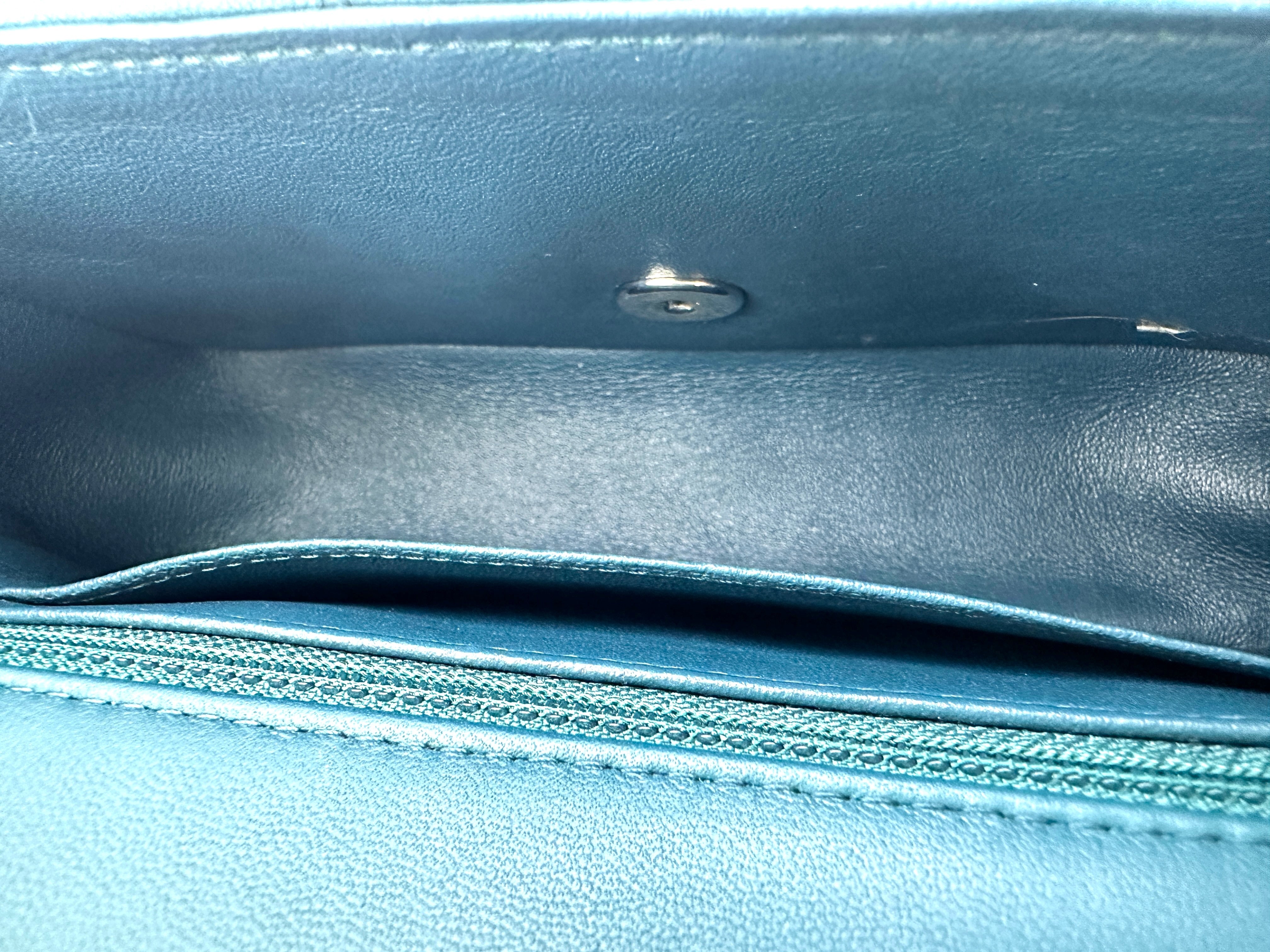 Chanel Classic Flap Turquoise Quilted Leather Shoulder Bag With Silver Buckle(30***49) CC1862