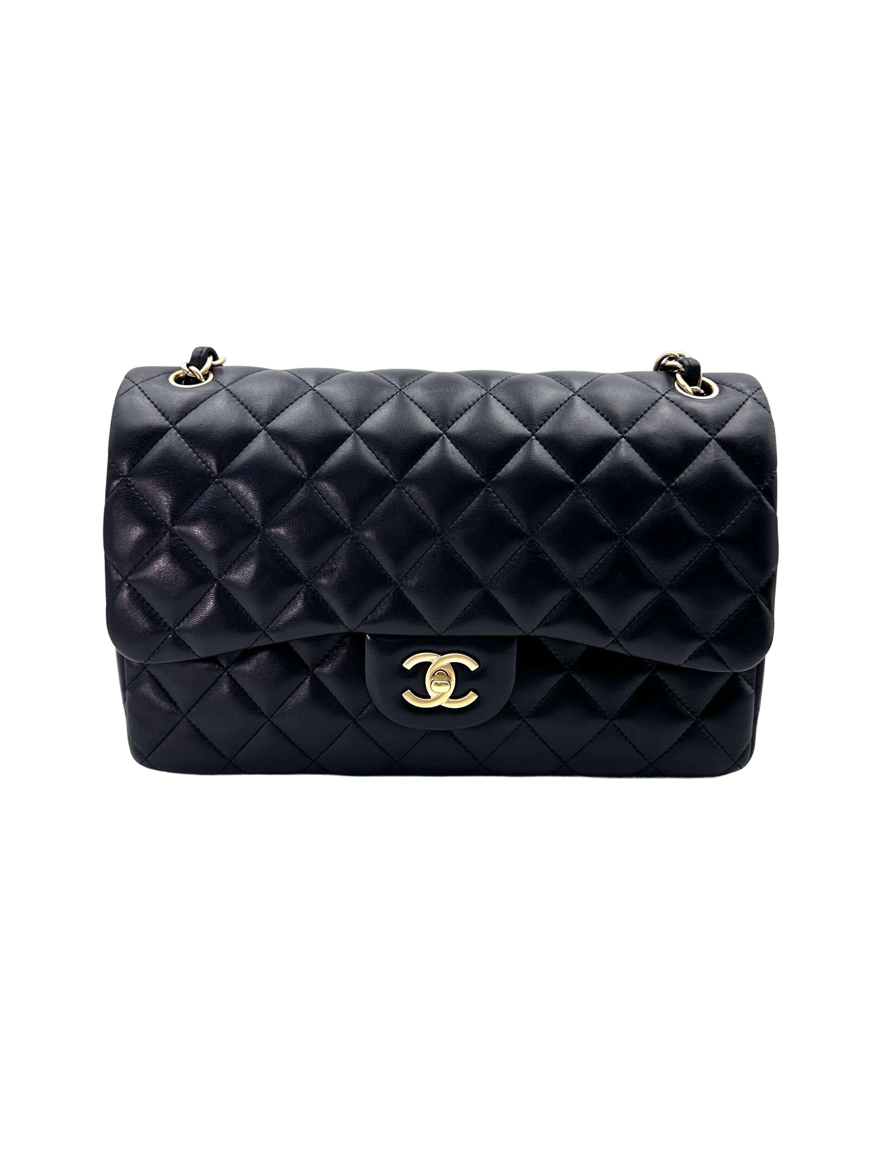 Chanel Classic Flap Black Quilted Leather Jumbo Flap Bag With Gold Buckle(20***12) CC1858
