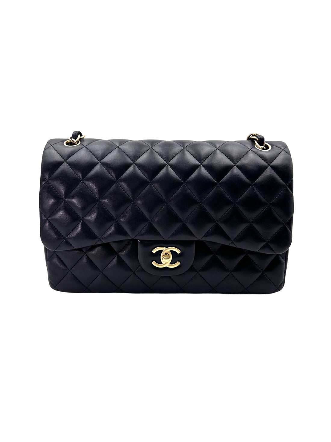 Chanel Classic Flap Black Quilted Leather Jumbo Flap Bag With Gold Buckle(20***12) CC1858