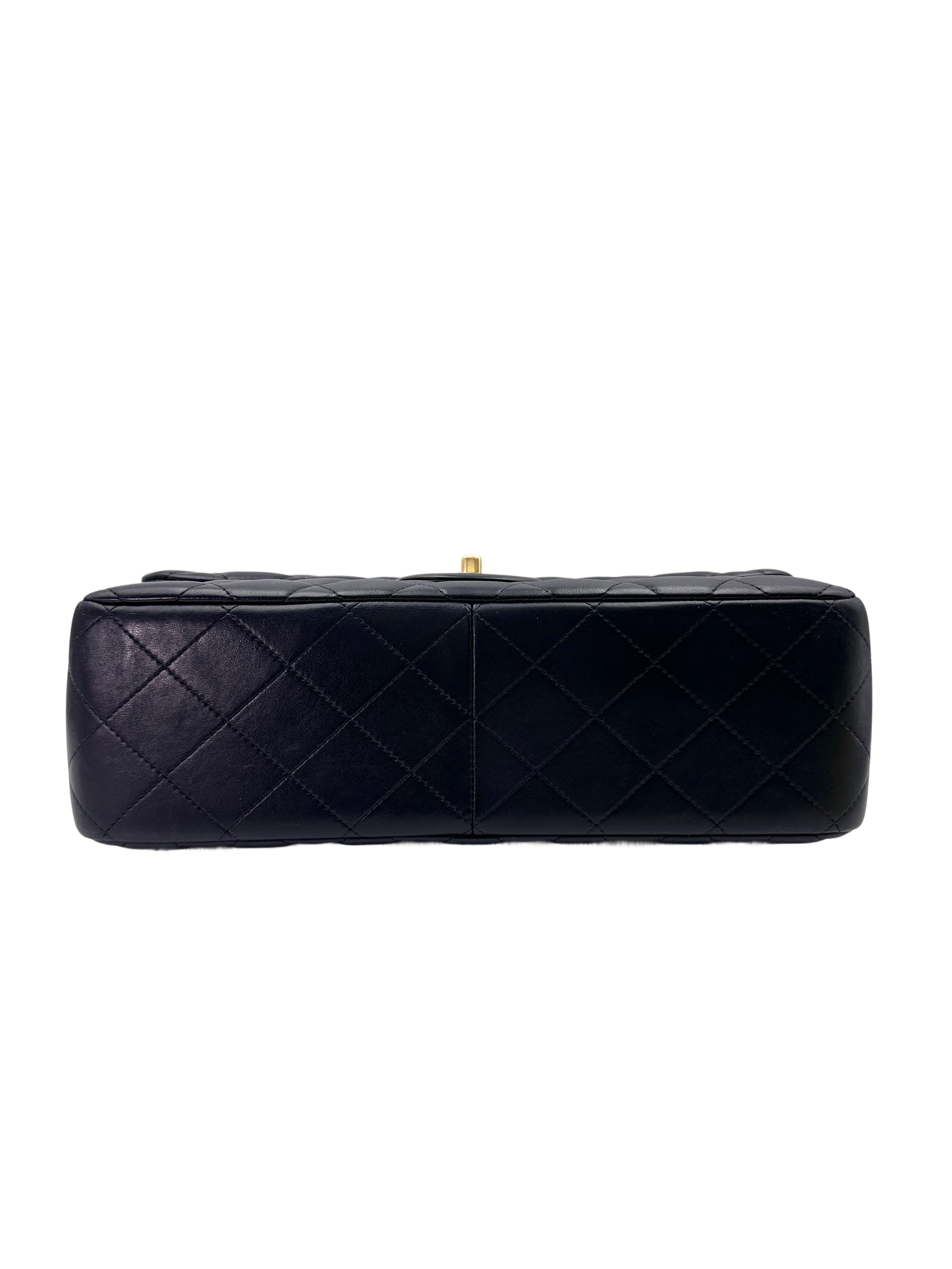 Chanel Classic Flap Black Quilted Leather Jumbo Flap Bag With Gold Buckle(20***12) CC1858