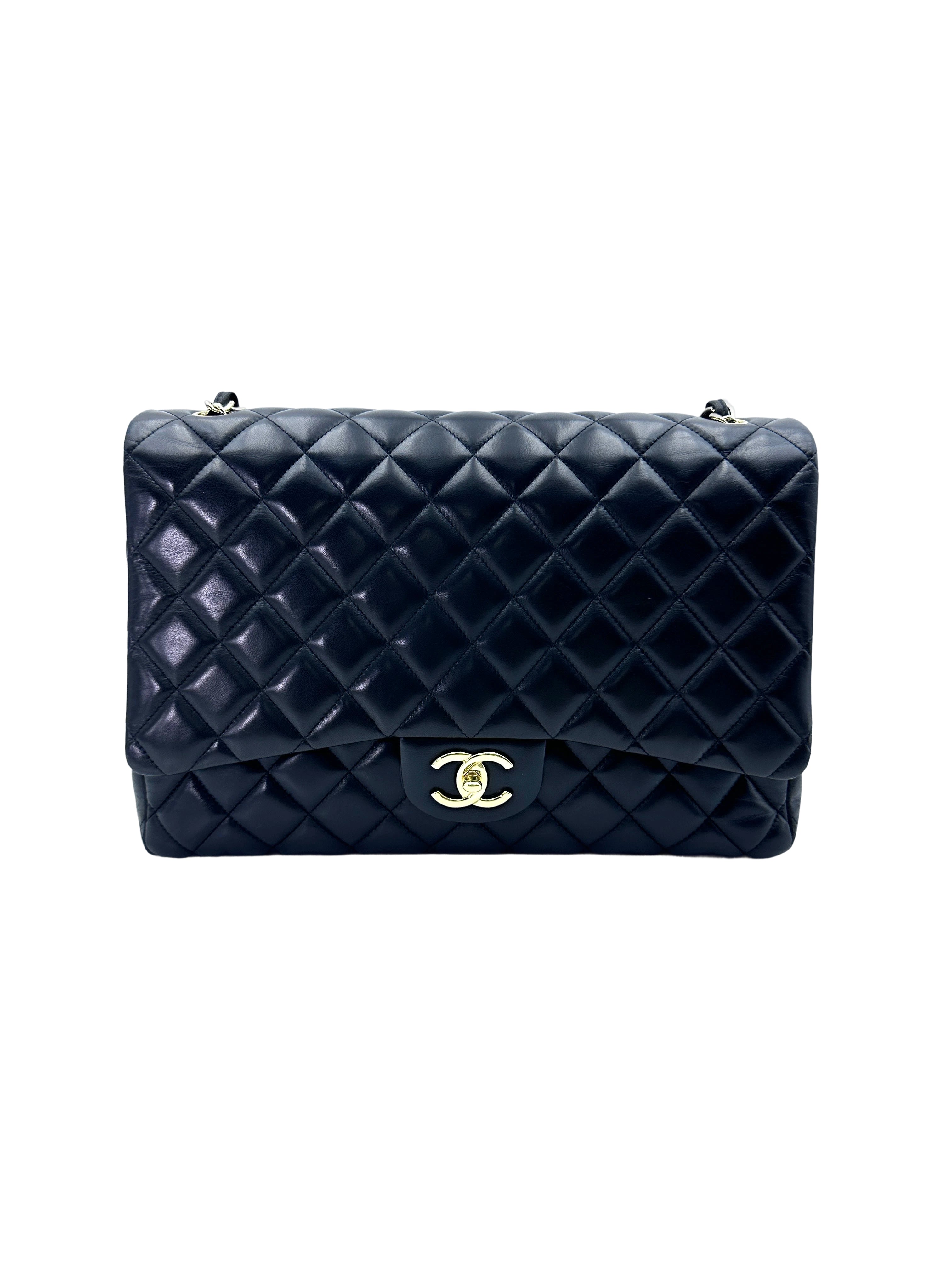 Chanel Classic Flap Black Quilted Leather Large Size Flap Bag With Gold Buckle(18***63) CC1860