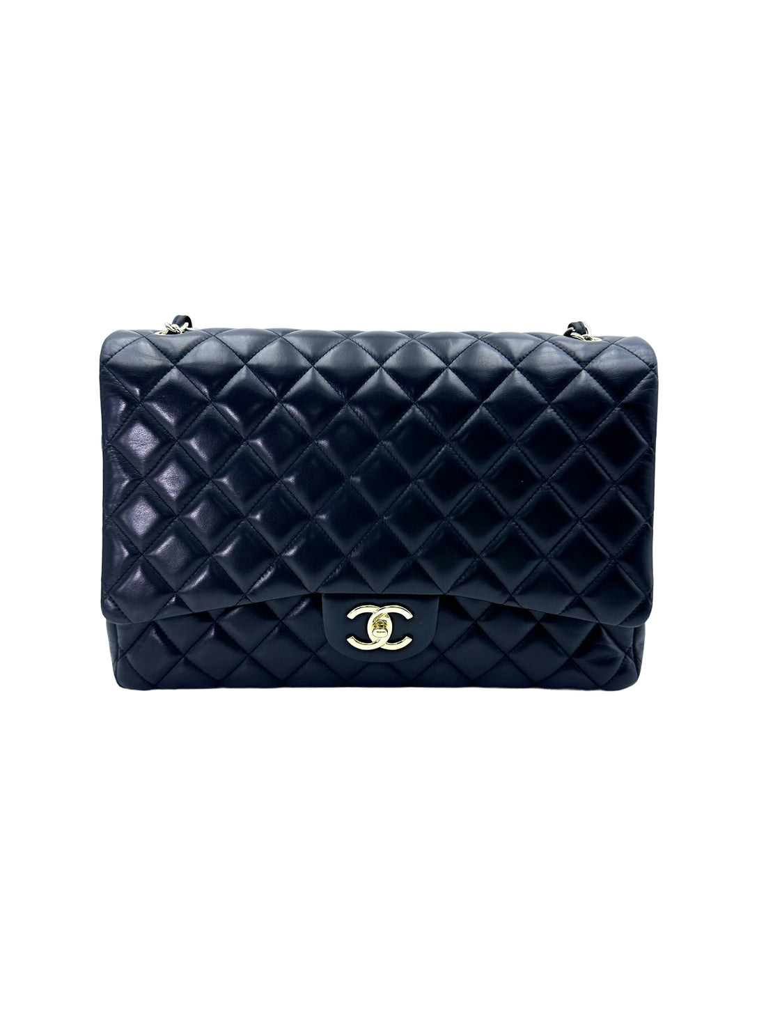 Chanel Classic Flap Black Quilted Leather Large Size Flap Bag With Gold Buckle(18***63) CC1860