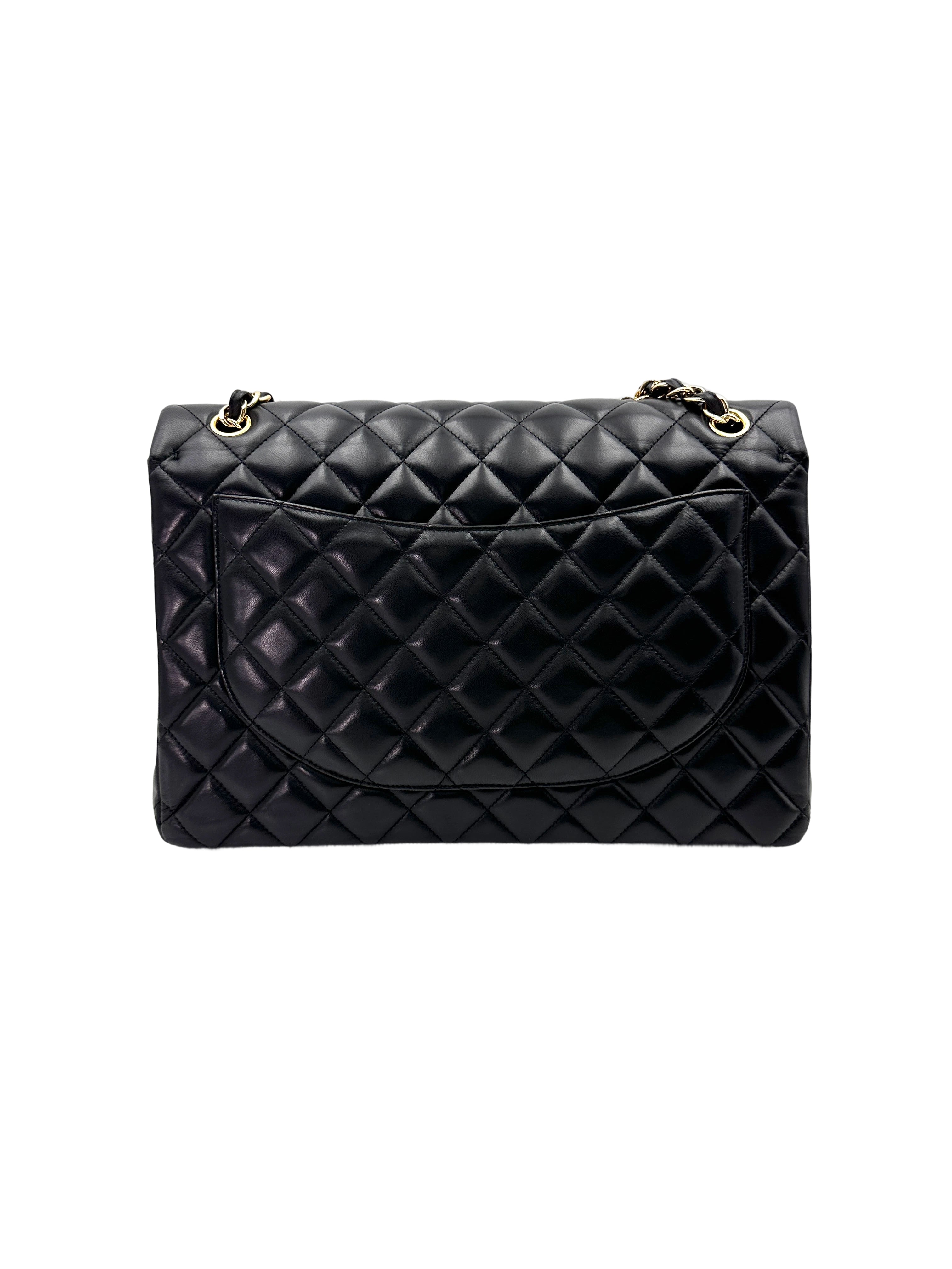 Chanel Classic Flap Black Quilted Leather Large Size Flap Bag With Gold Buckle(18***63) CC1860