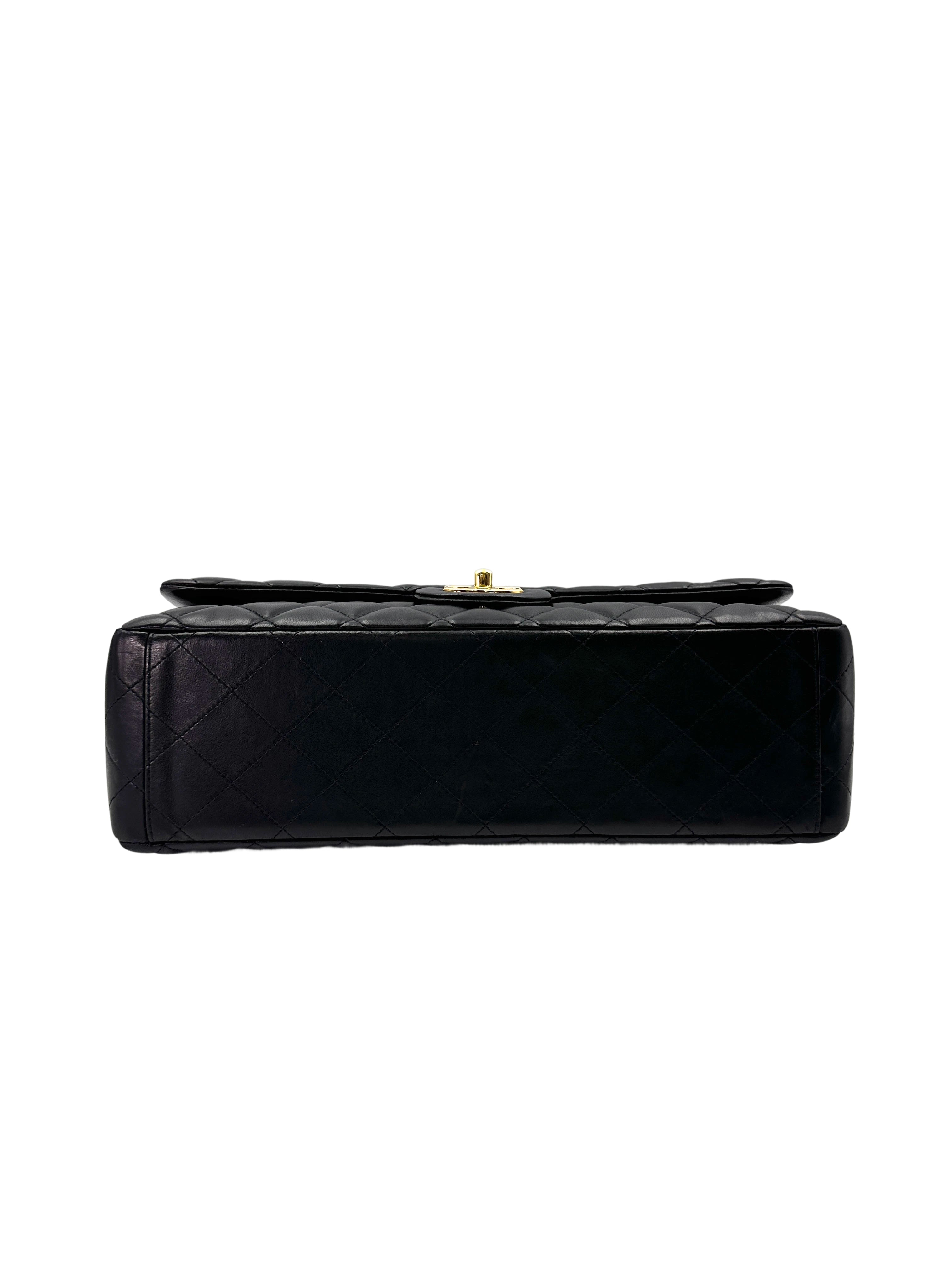 Chanel Classic Flap Black Quilted Leather Large Size Flap Bag With Gold Buckle(18***63) CC1860