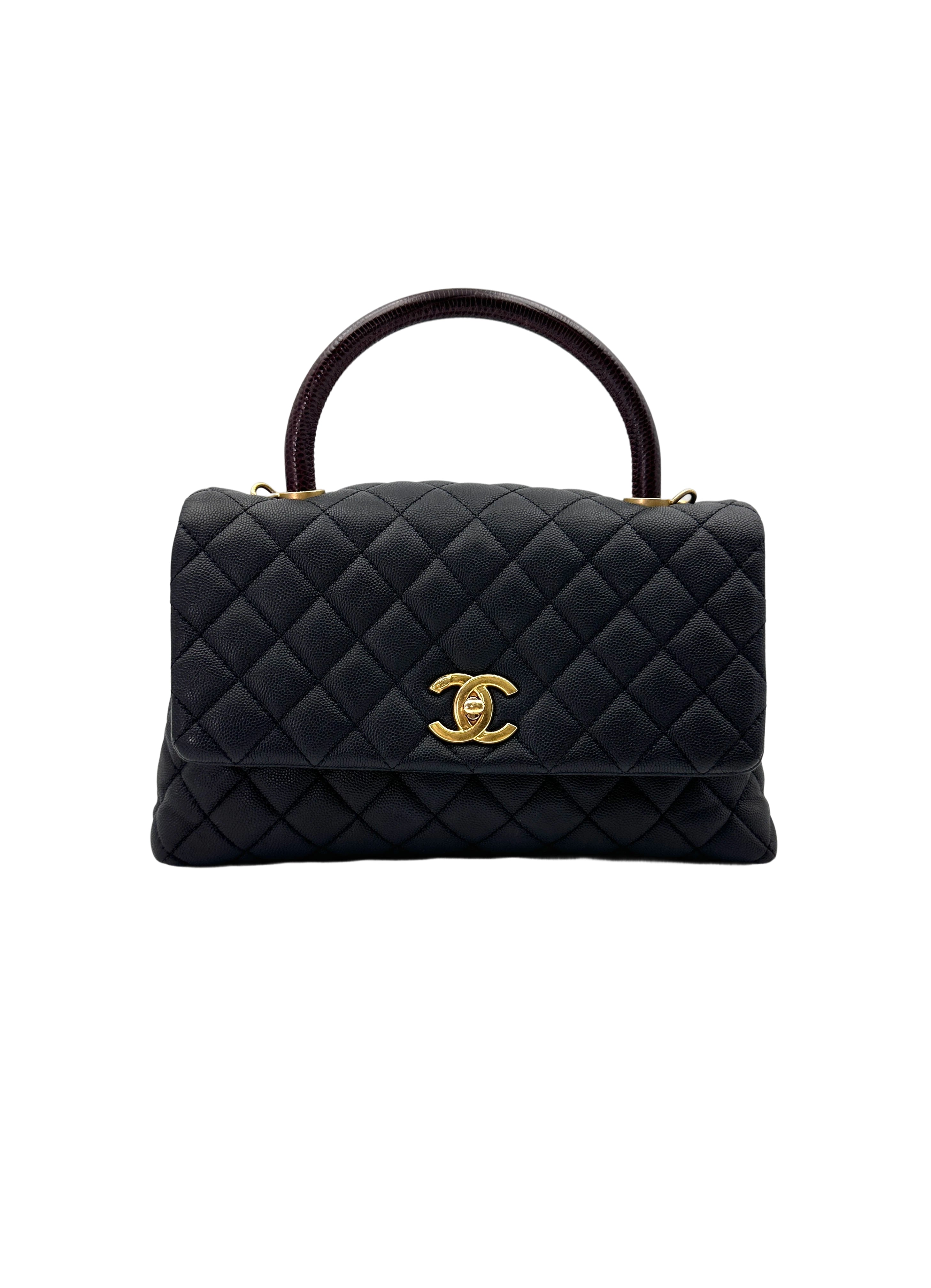 Chanel CoCo Handle Black Quilted Leather Medium Size Lizard Handle Shoulder Bag(29***42) CC1861