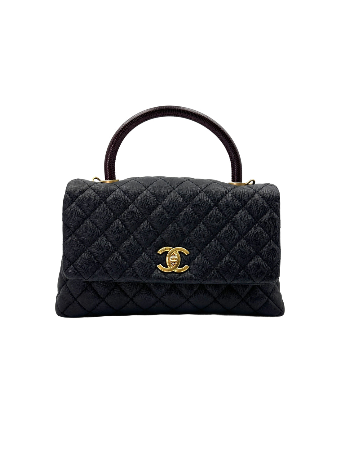 Chanel CoCo Handle Black Quilted Leather Medium Size Lizard Handle Shoulder Bag(29***42) CC1861