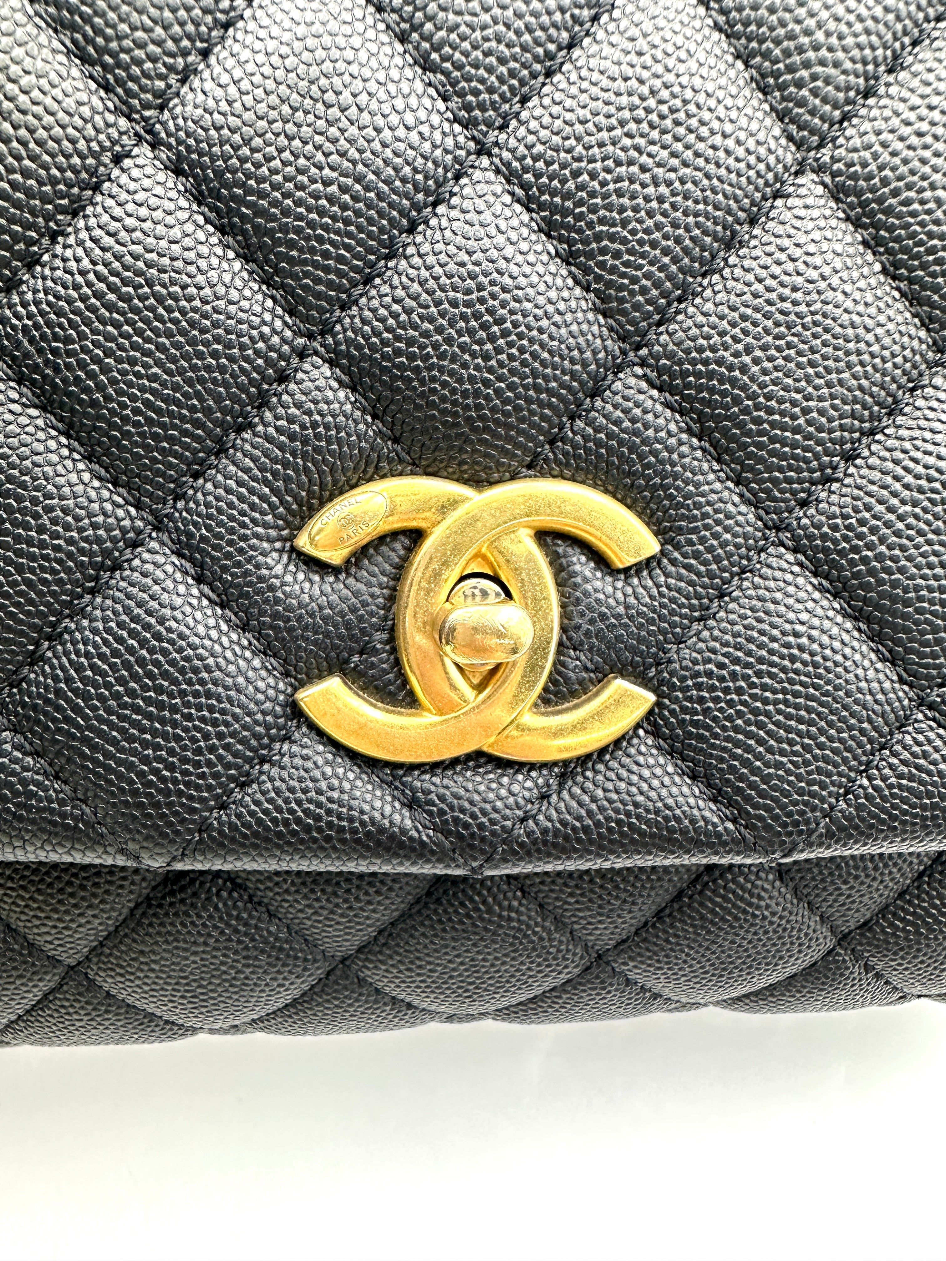 Chanel CoCo Handle Black Quilted Leather Medium Size Lizard Handle Shoulder Bag(29***42) CC1861
