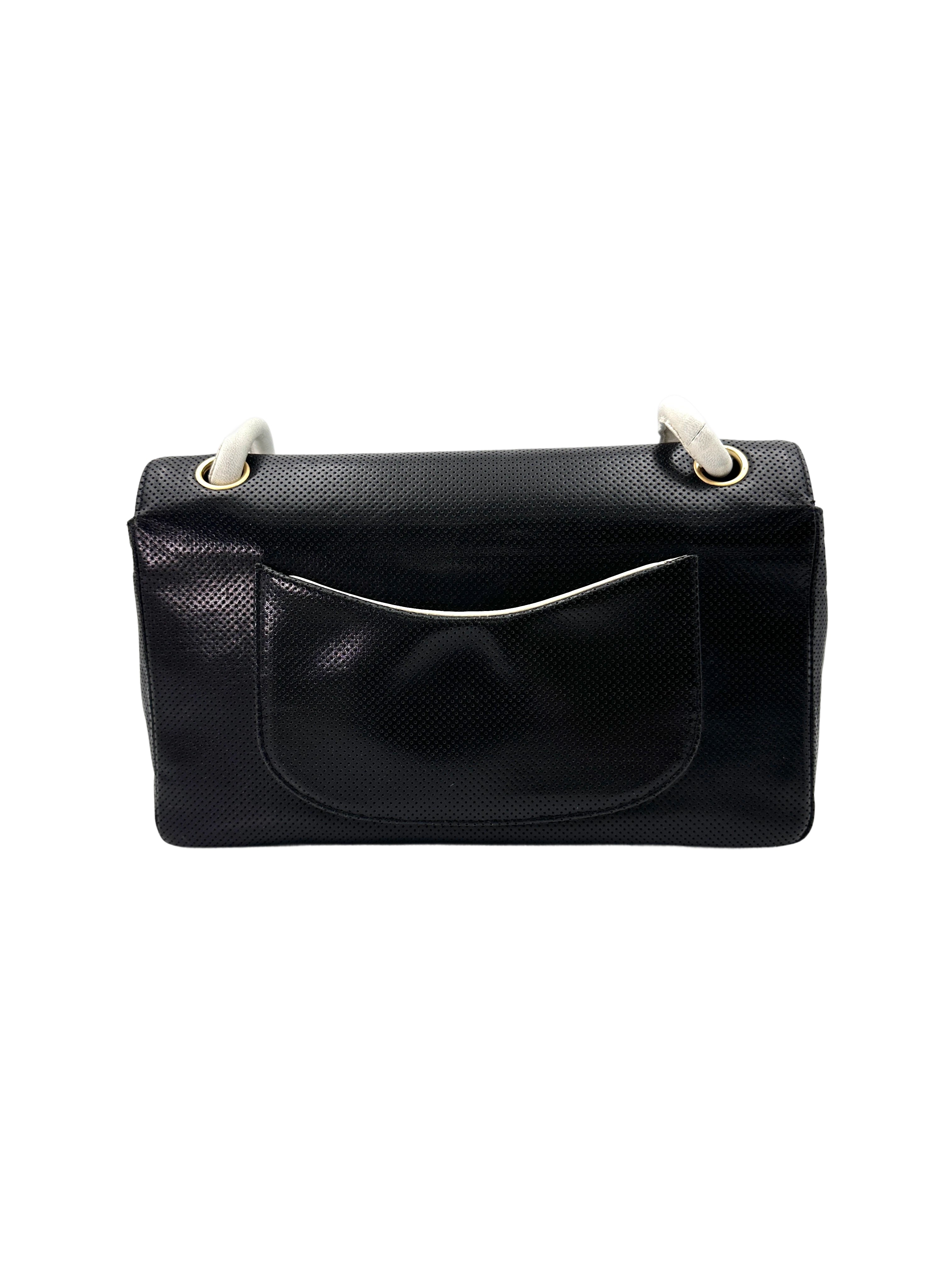 Chanel Vintage Black/White Perforated Leather Flap Bag(64***72) IRIS202