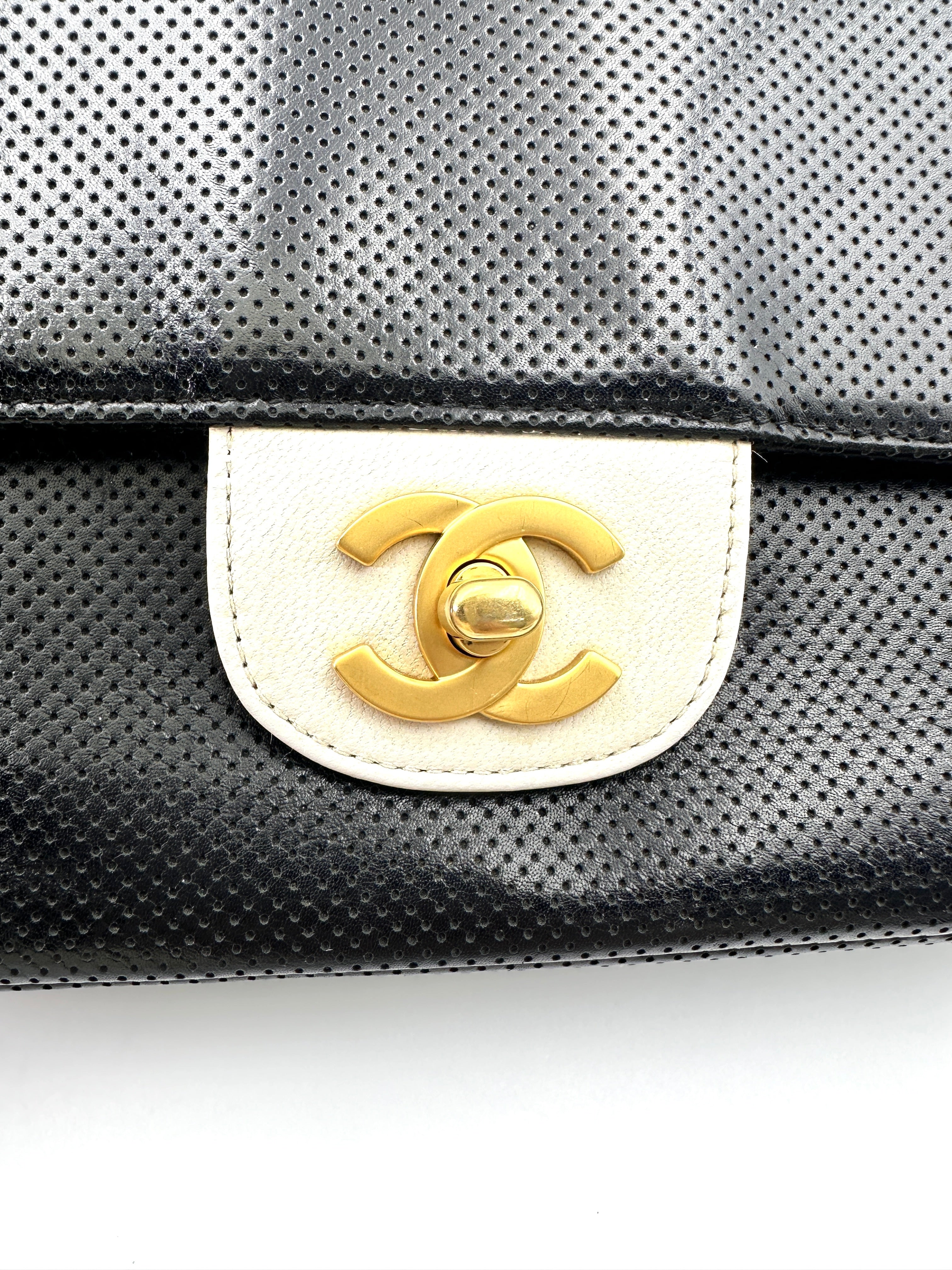 Chanel Vintage Black/White Perforated Leather Flap Bag(64***72) IRIS202