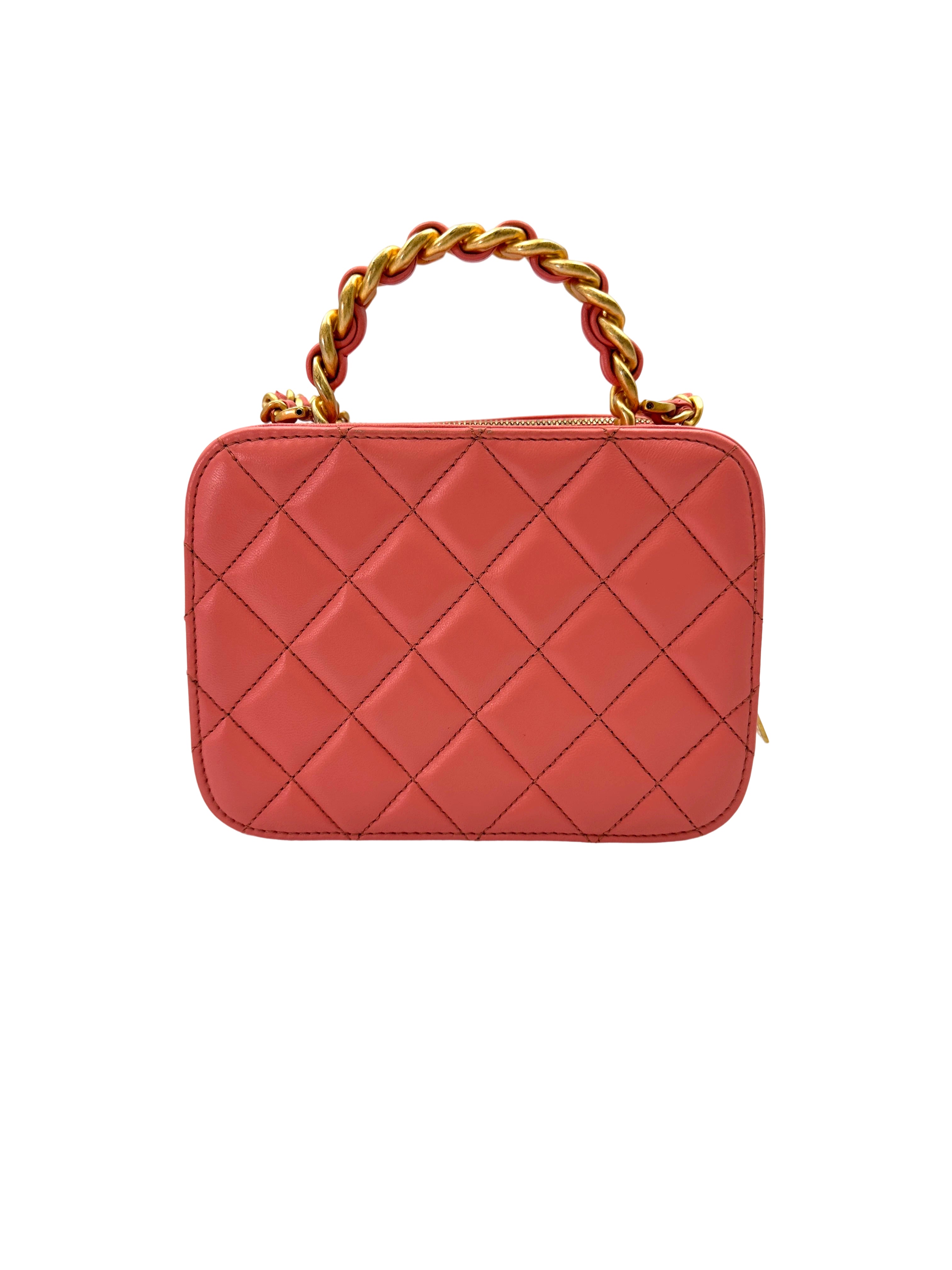 Chanel Pink Quilted Leather Top Handle Vanity Case With Gold Hardware(NJ***80) IRIS201