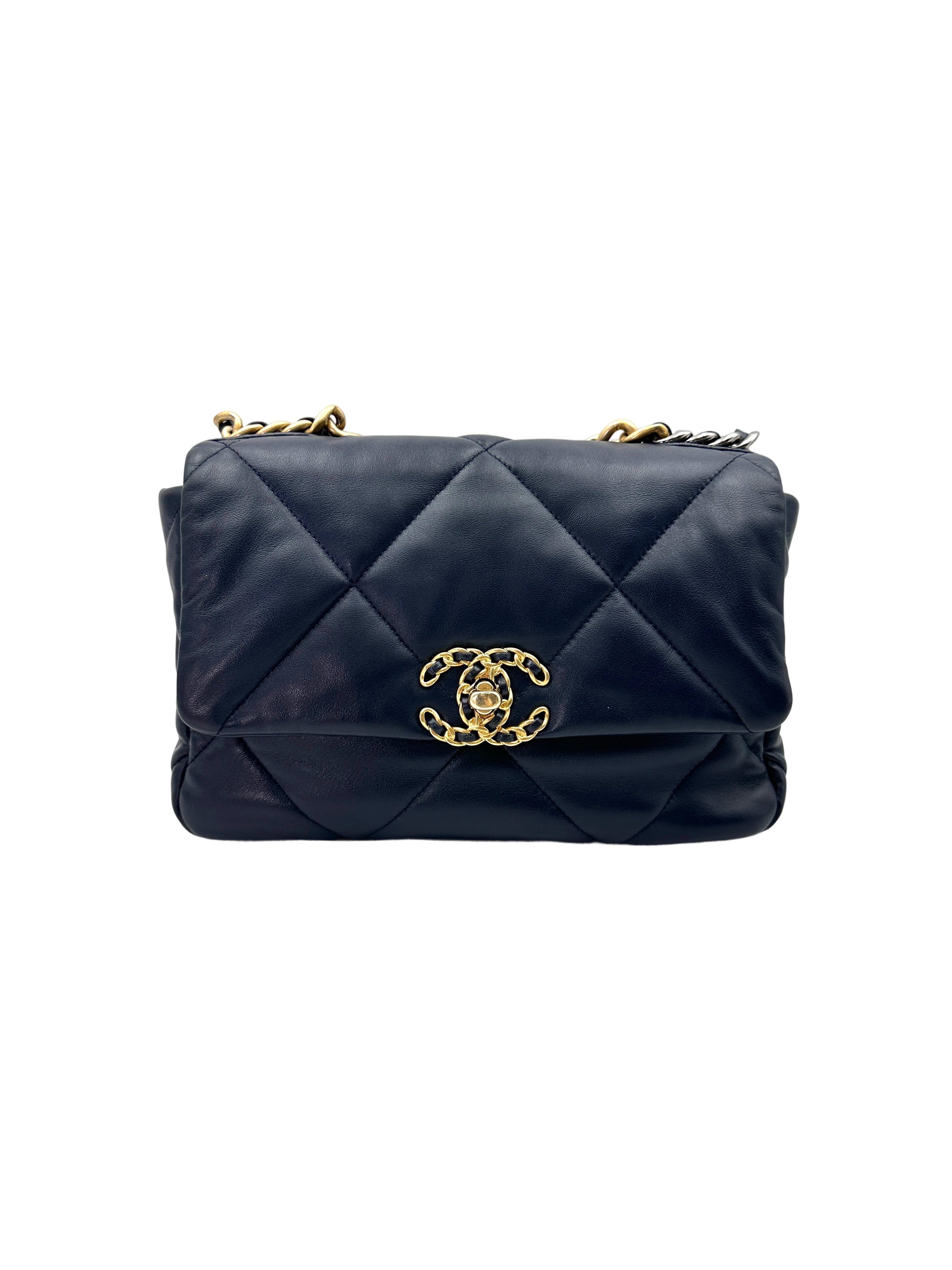 Chanel 19Bag Navy Quilted Leather Flap Bag With Gold Hardware(30***31) CC1867