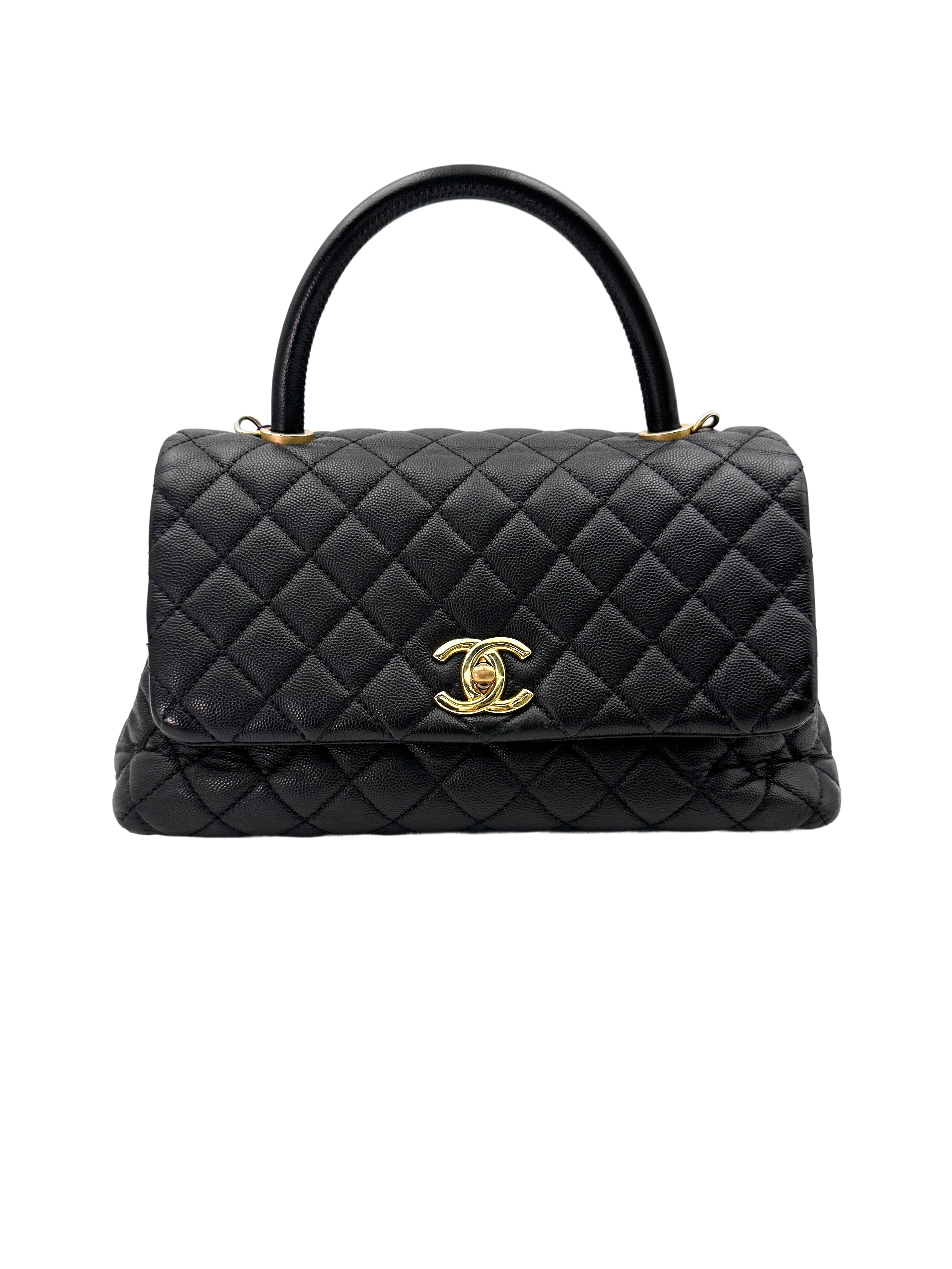 Chanel CoCo Handle Black Quilted Leather Medium Size Handle Bag With Gold Buckle(27***18) CC1866