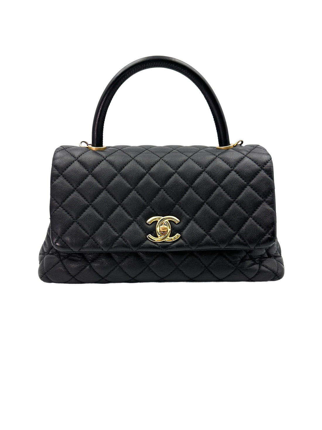 Chanel CoCo Handle Black Quilted Leather Medium Size Handle Bag With Gold Buckle(27***18) CC1866