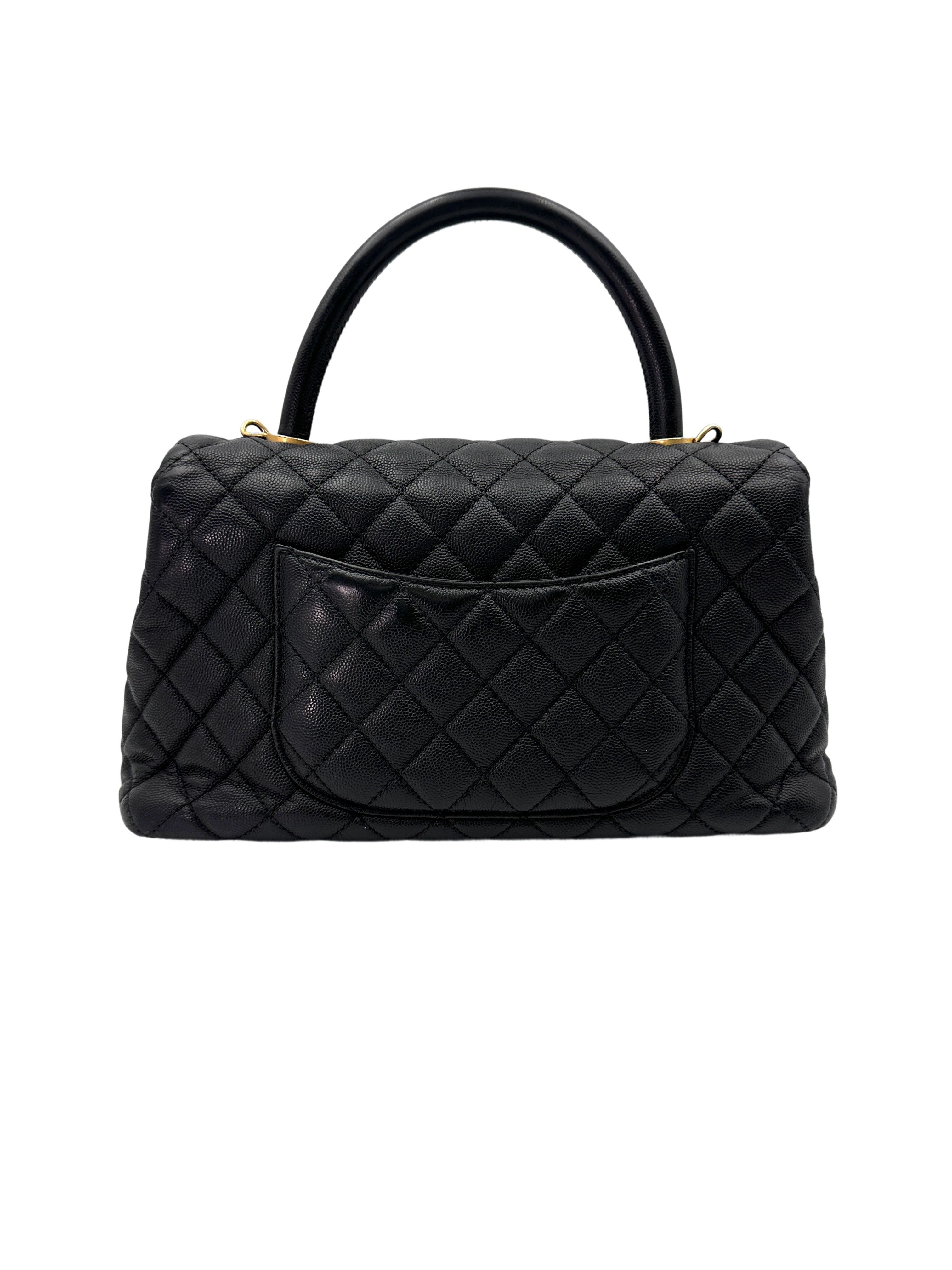 Chanel CoCo Handle Black Quilted Leather Medium Size Handle Bag With Gold Buckle(27***18) CC1866