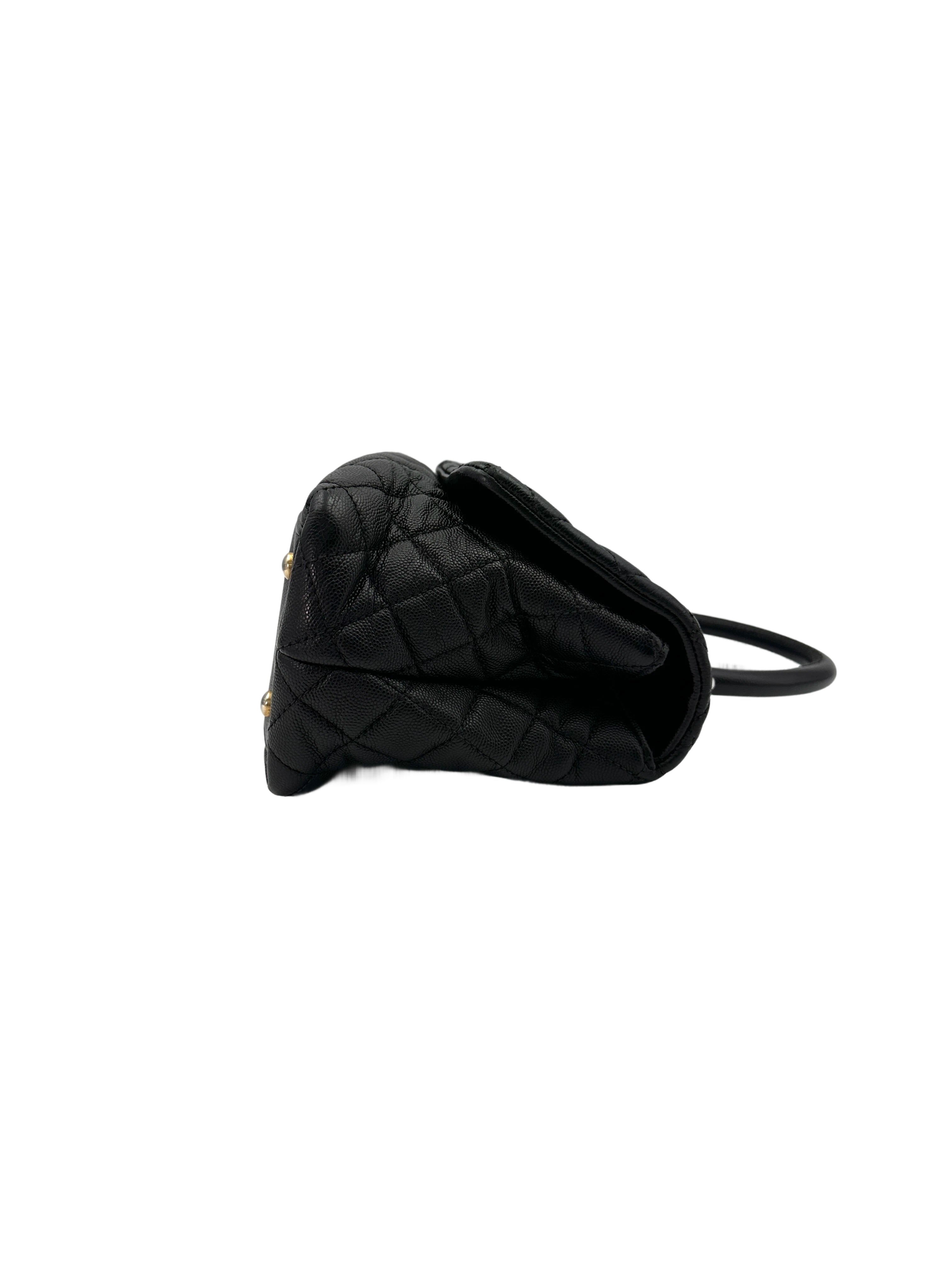 Chanel CoCo Handle Black Quilted Leather Medium Size Handle Bag With Gold Buckle(27***18) CC1866