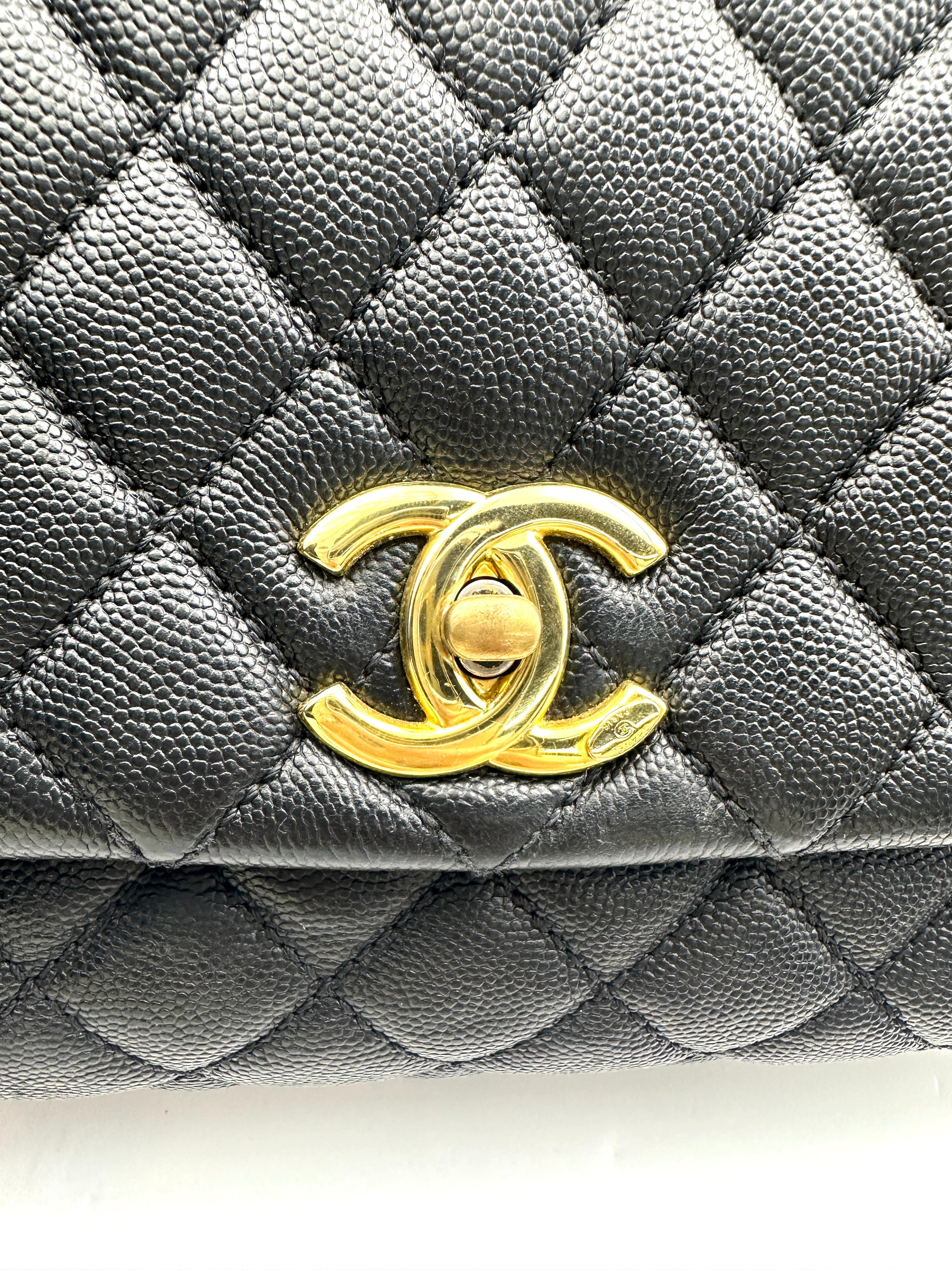 Chanel CoCo Handle Black Quilted Leather Medium Size Handle Bag With Gold Buckle(27***18) CC1866