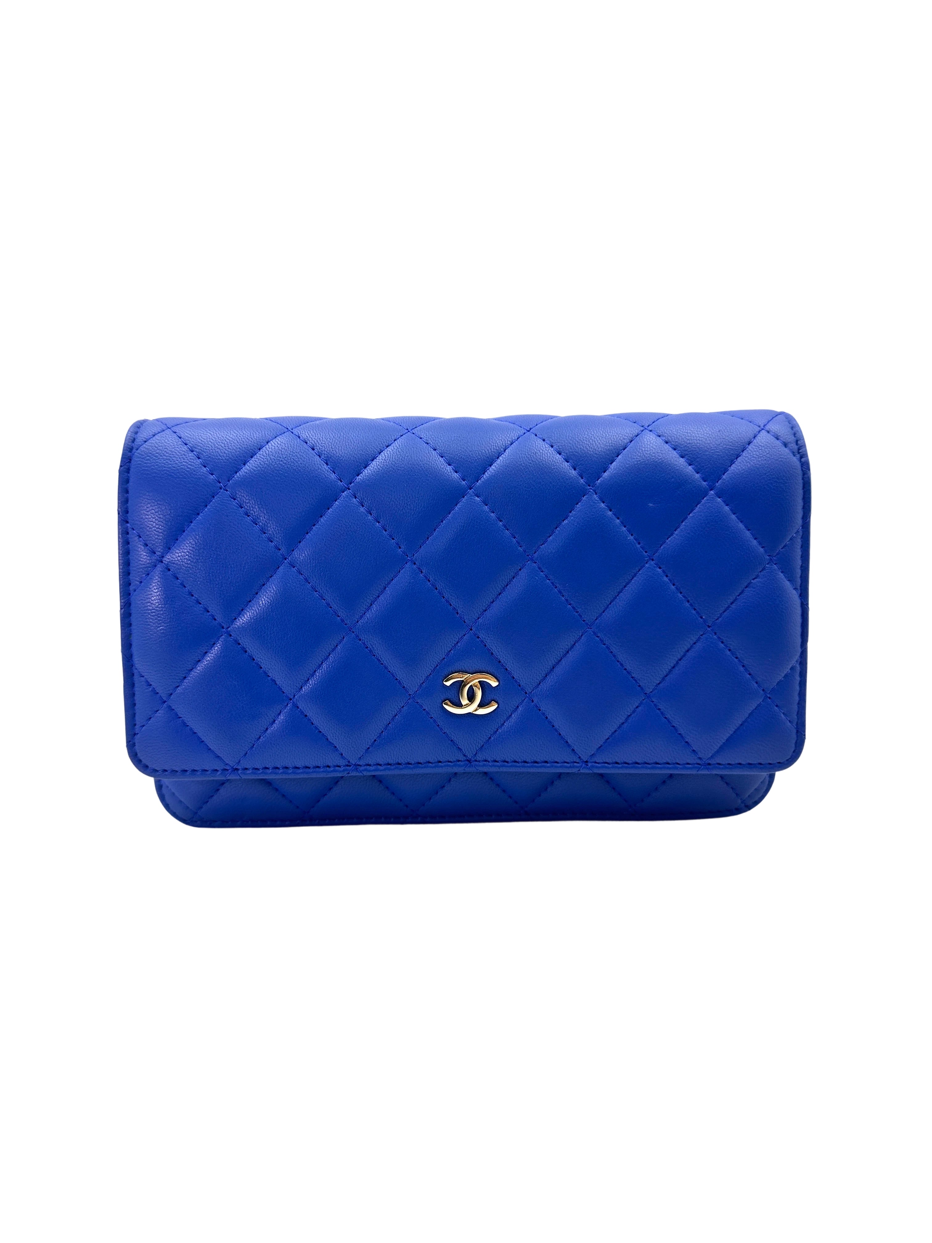Chanel Blue Quilted Leather Wallet On Chain With Gold Buckle(22***15) CC1868