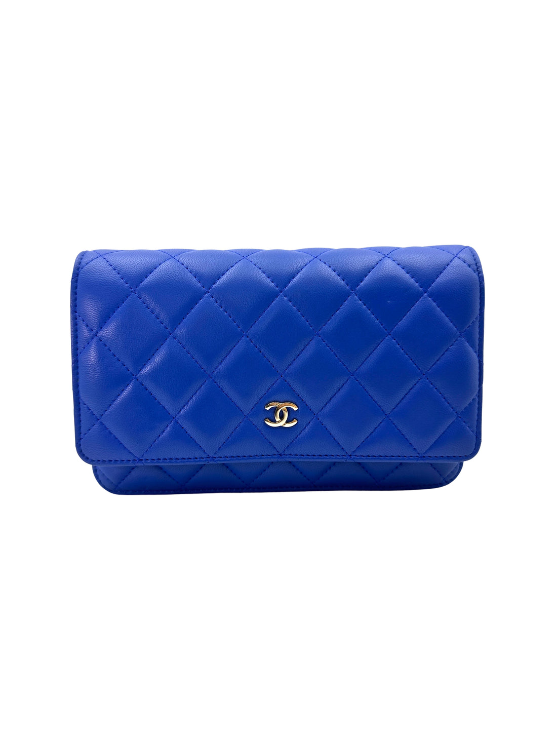 Chanel Blue Quilted Leather Wallet On Chain With Gold Buckle(22***15) CC1868