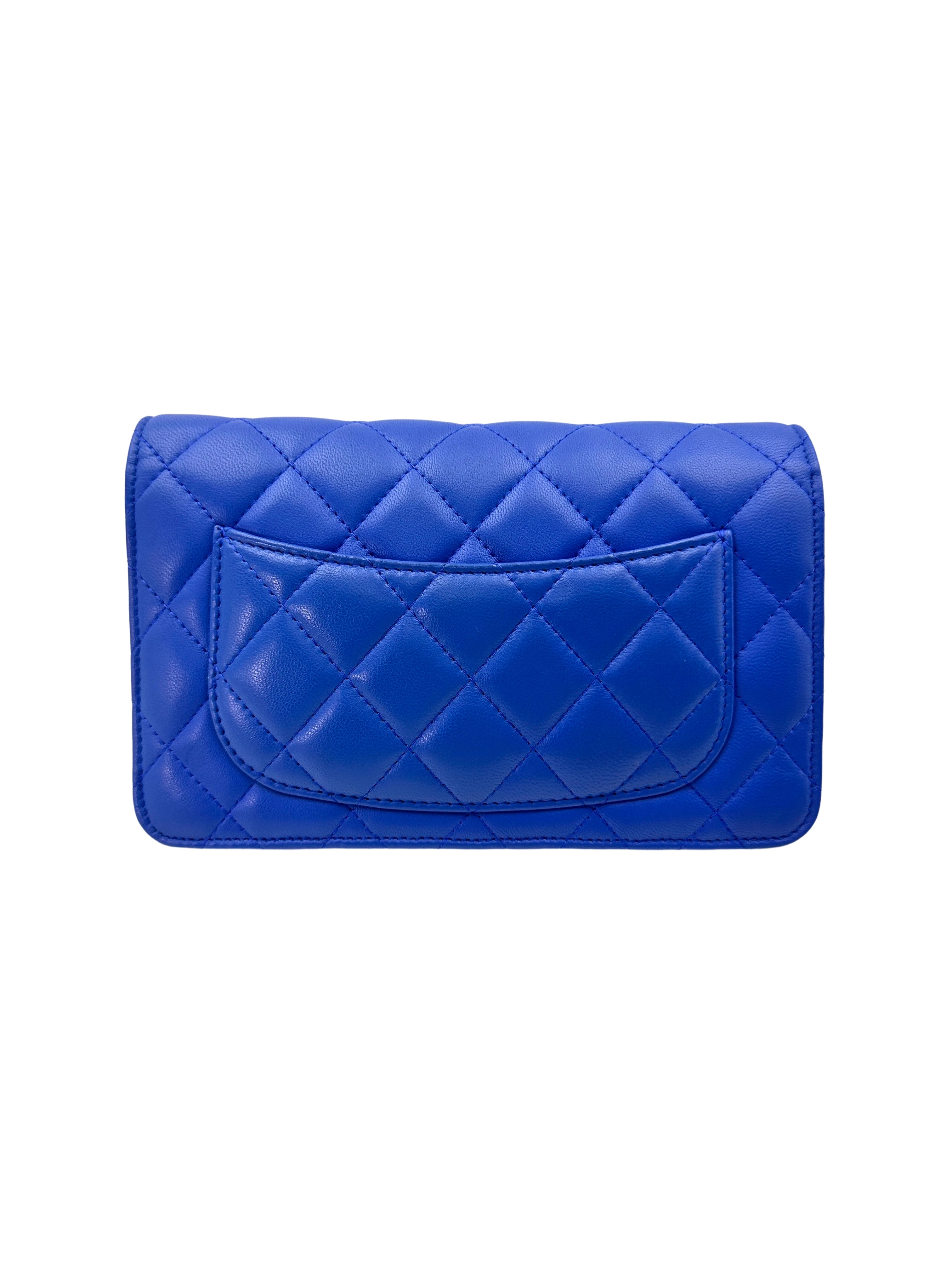 Chanel Blue Quilted Leather Wallet On Chain With Gold Buckle(22***15) CC1868