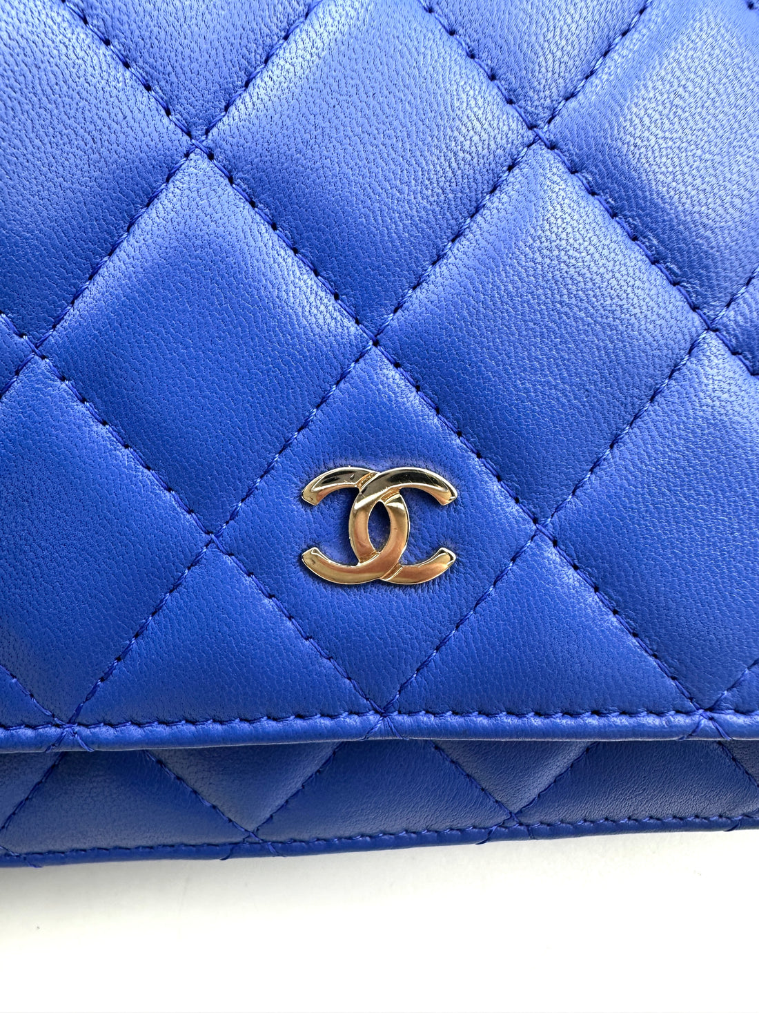 Chanel Blue Quilted Leather Wallet On Chain With Gold Buckle(22***15) CC1868
