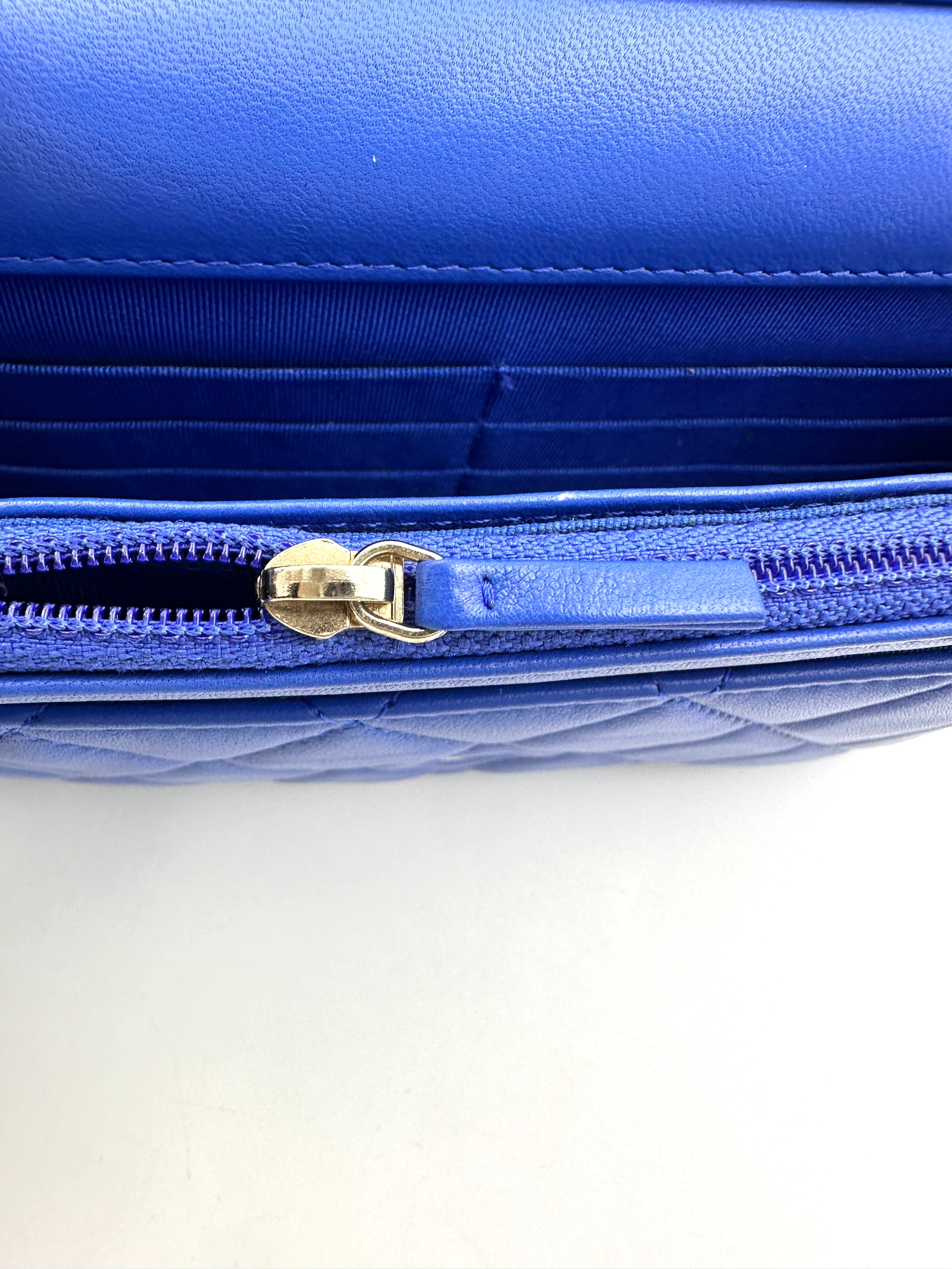 Chanel Blue Quilted Leather Wallet On Chain With Gold Buckle(22***15) CC1868