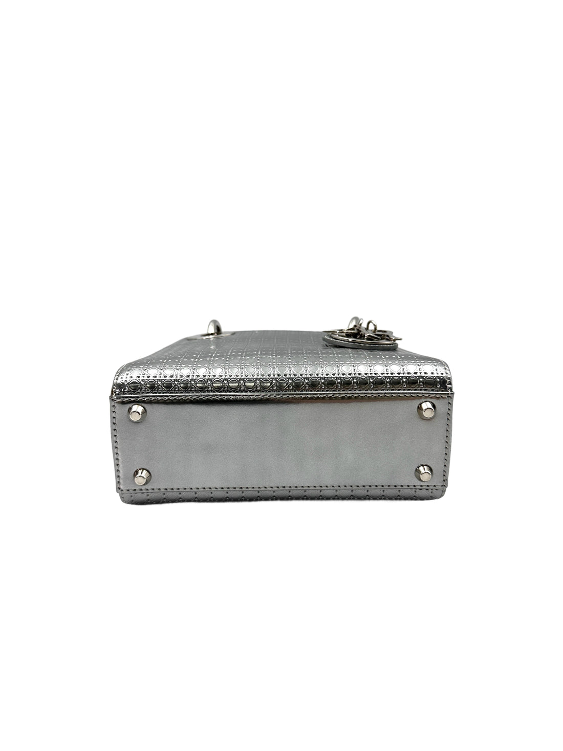 Christian Dior Lady Dior Metallic Silver Micro Cannage Leather Handle Bag With Silver Buckle DR714