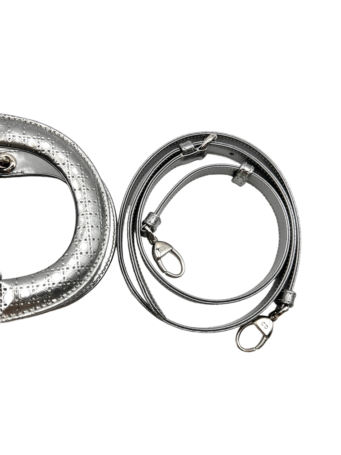 Christian Dior Lady Dior Metallic Silver Micro Cannage Leather Handle Bag With Silver Buckle DR714