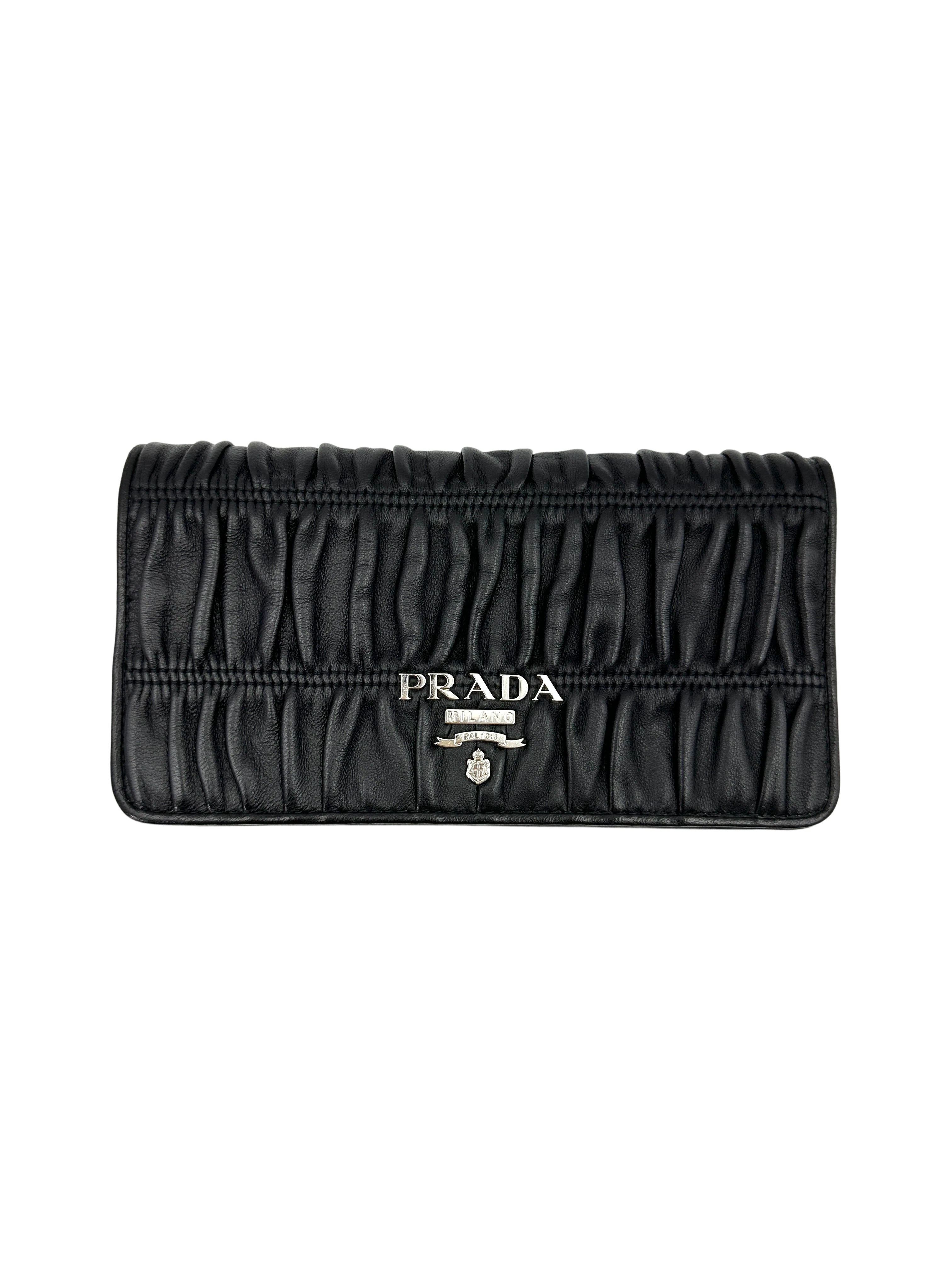 Prada Gauffre Black Nappa Leather Wallet On Chain With Silver Hardware PR298
