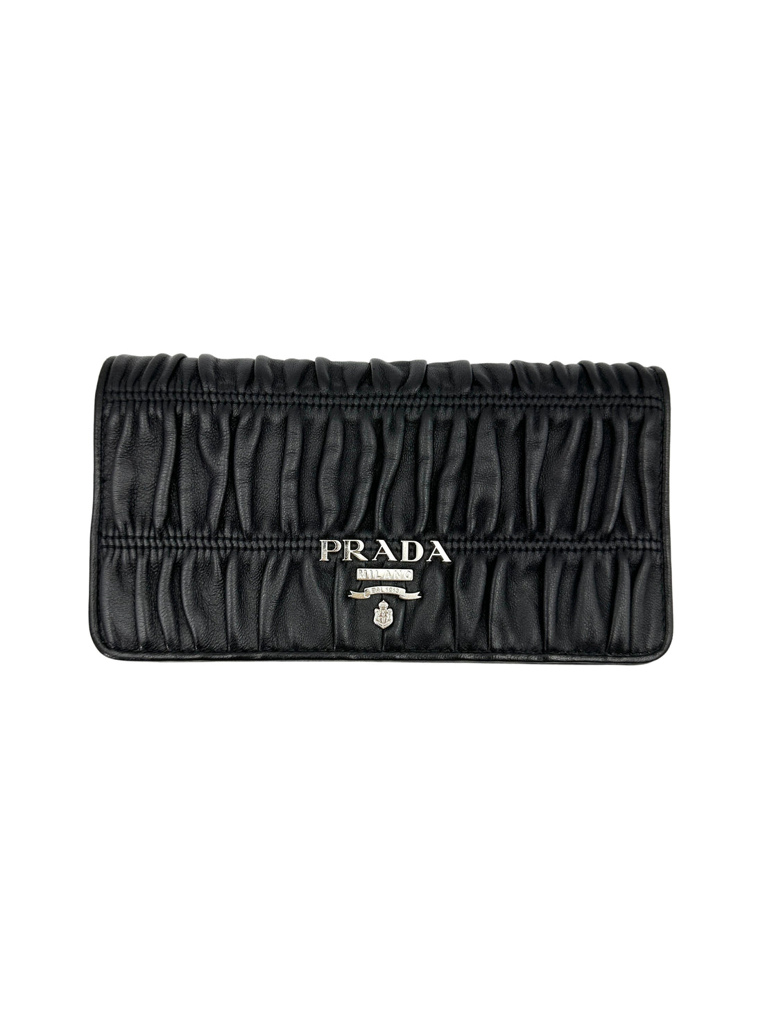Prada Gauffre Black Nappa Leather Wallet On Chain With Silver Hardware PR298