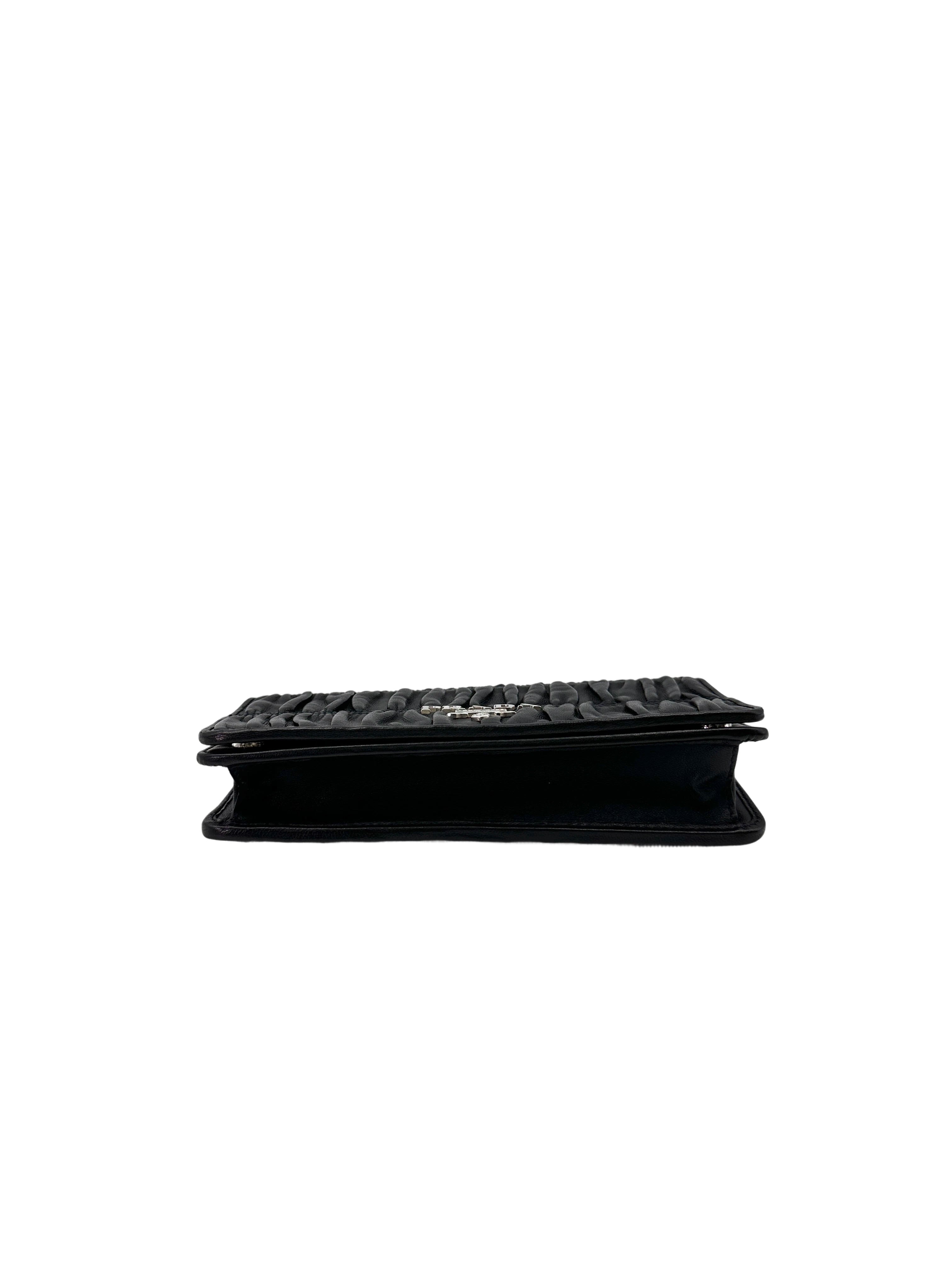 Prada Gauffre Black Nappa Leather Wallet On Chain With Silver Hardware PR298