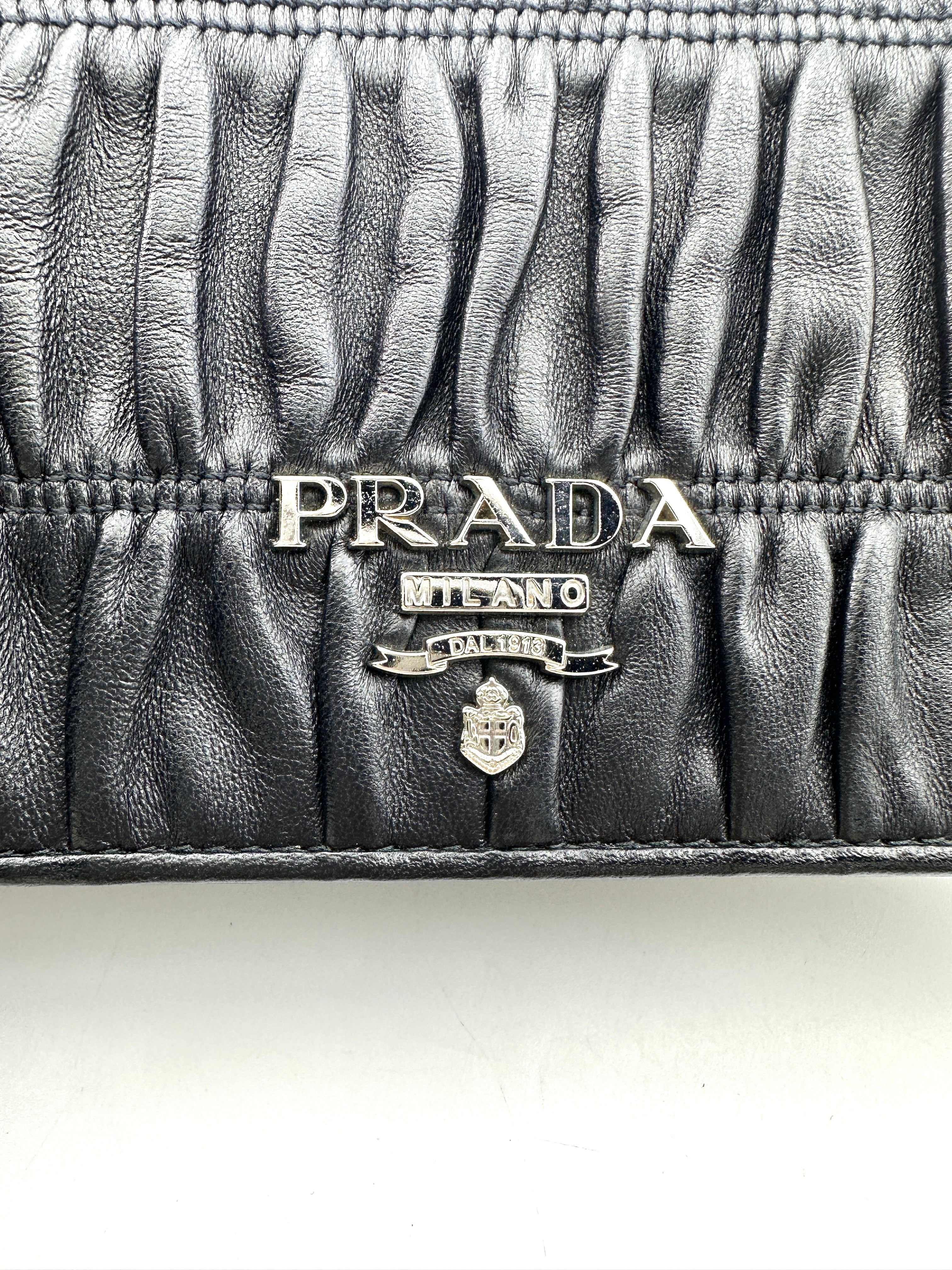 Prada Gauffre Black Nappa Leather Wallet On Chain With Silver Hardware PR298