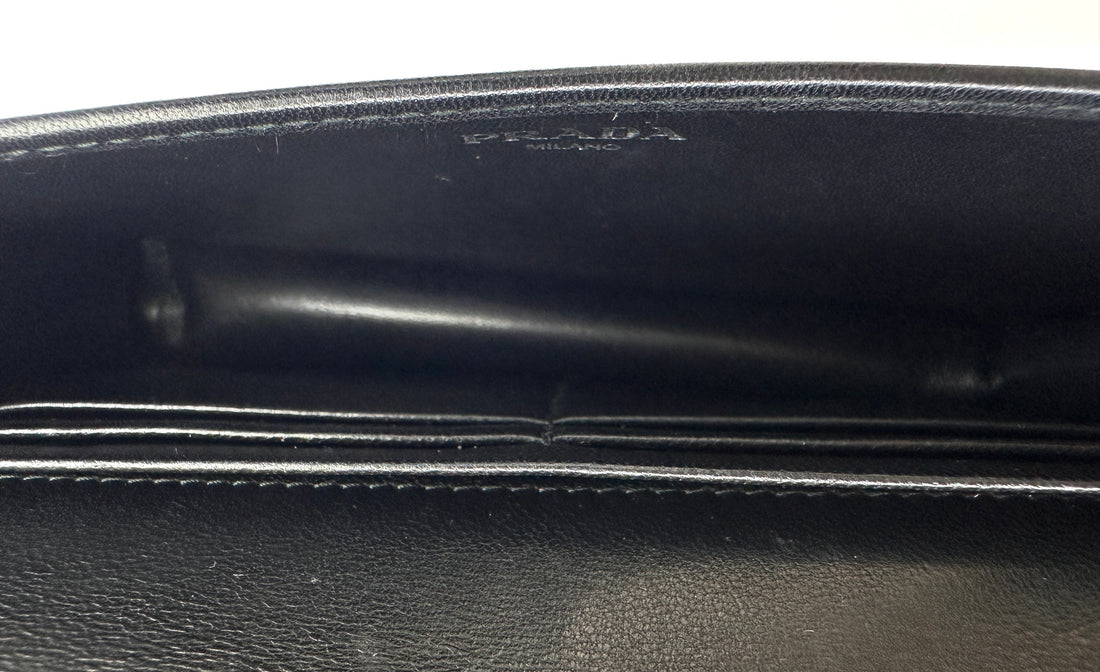 Prada Gauffre Black Nappa Leather Wallet On Chain With Silver Hardware PR298